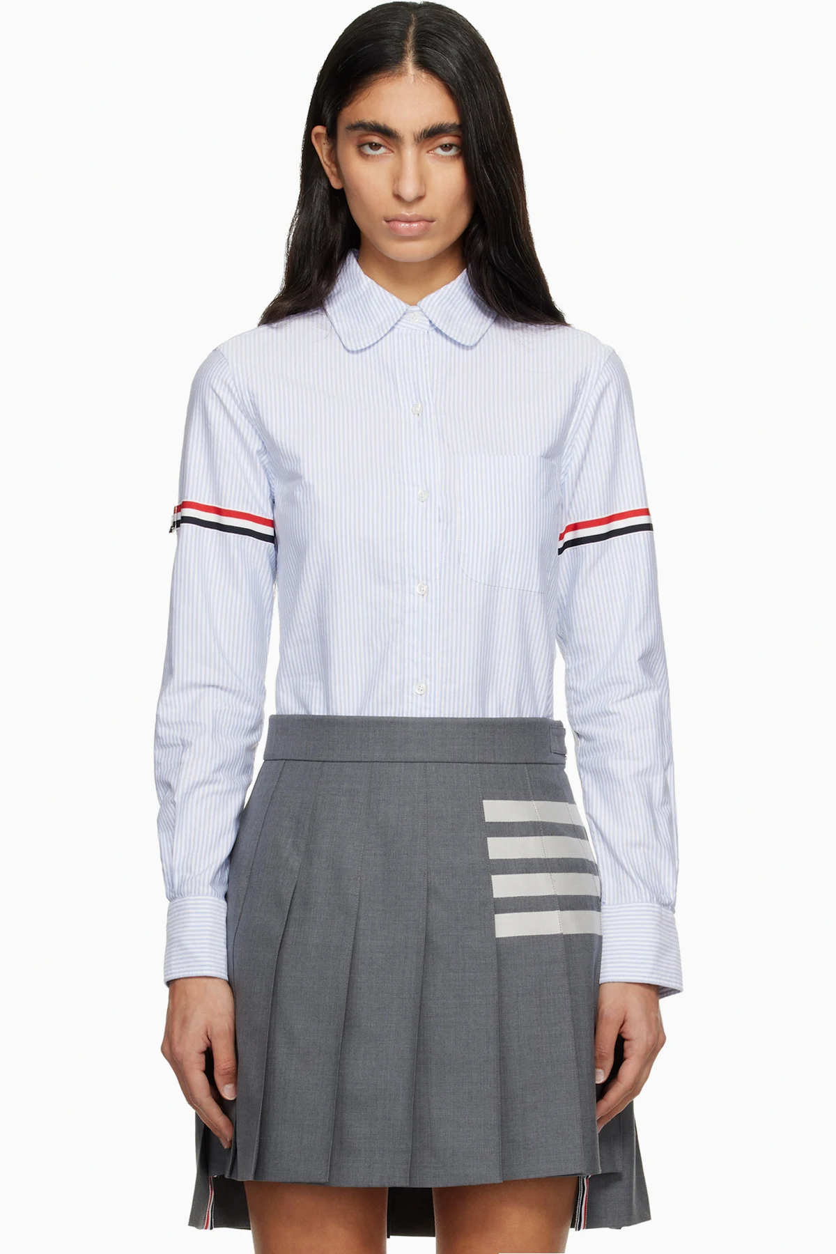 Blue Stripe Oxford Armband Round Collar Shirt