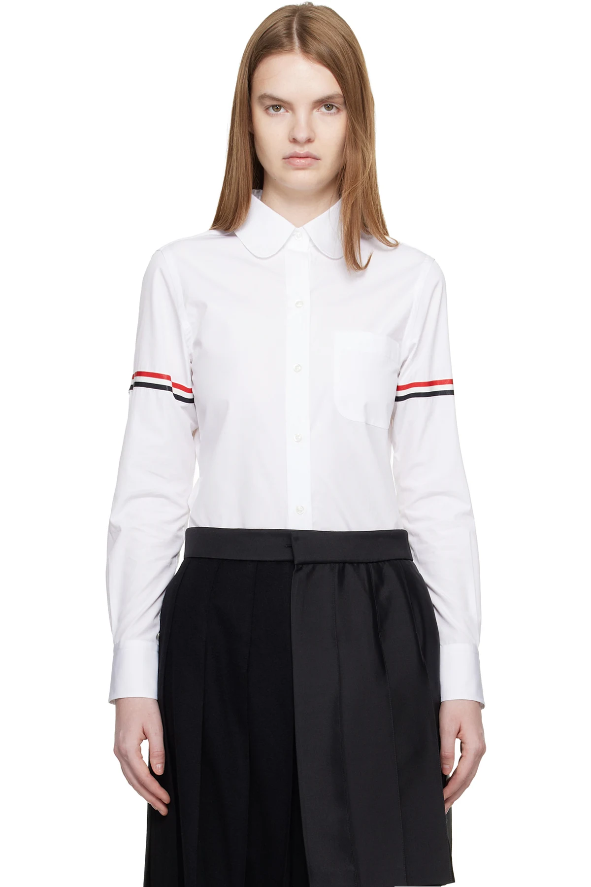 White Poplin Armbands Classic Round Collar Shirt