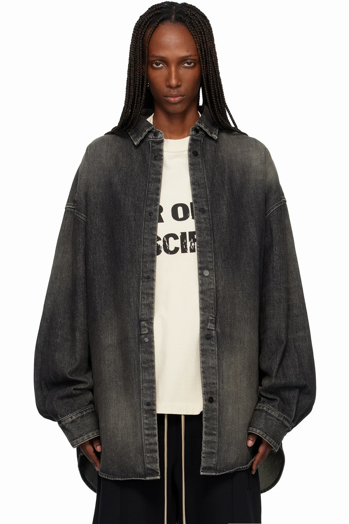 Black Snap Front Denim Overshirt