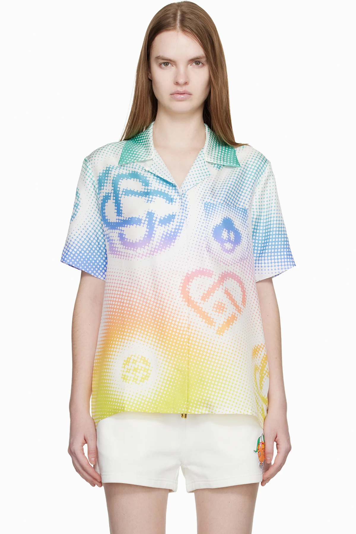Multicolor Halftone Logo Short Sleeve Silk Shirt