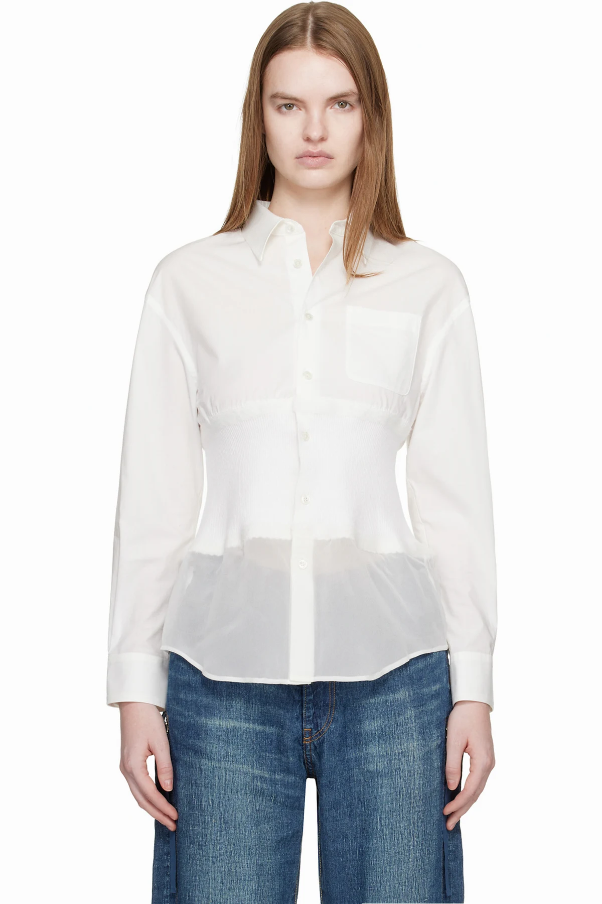 White Knit Paneled Shirt