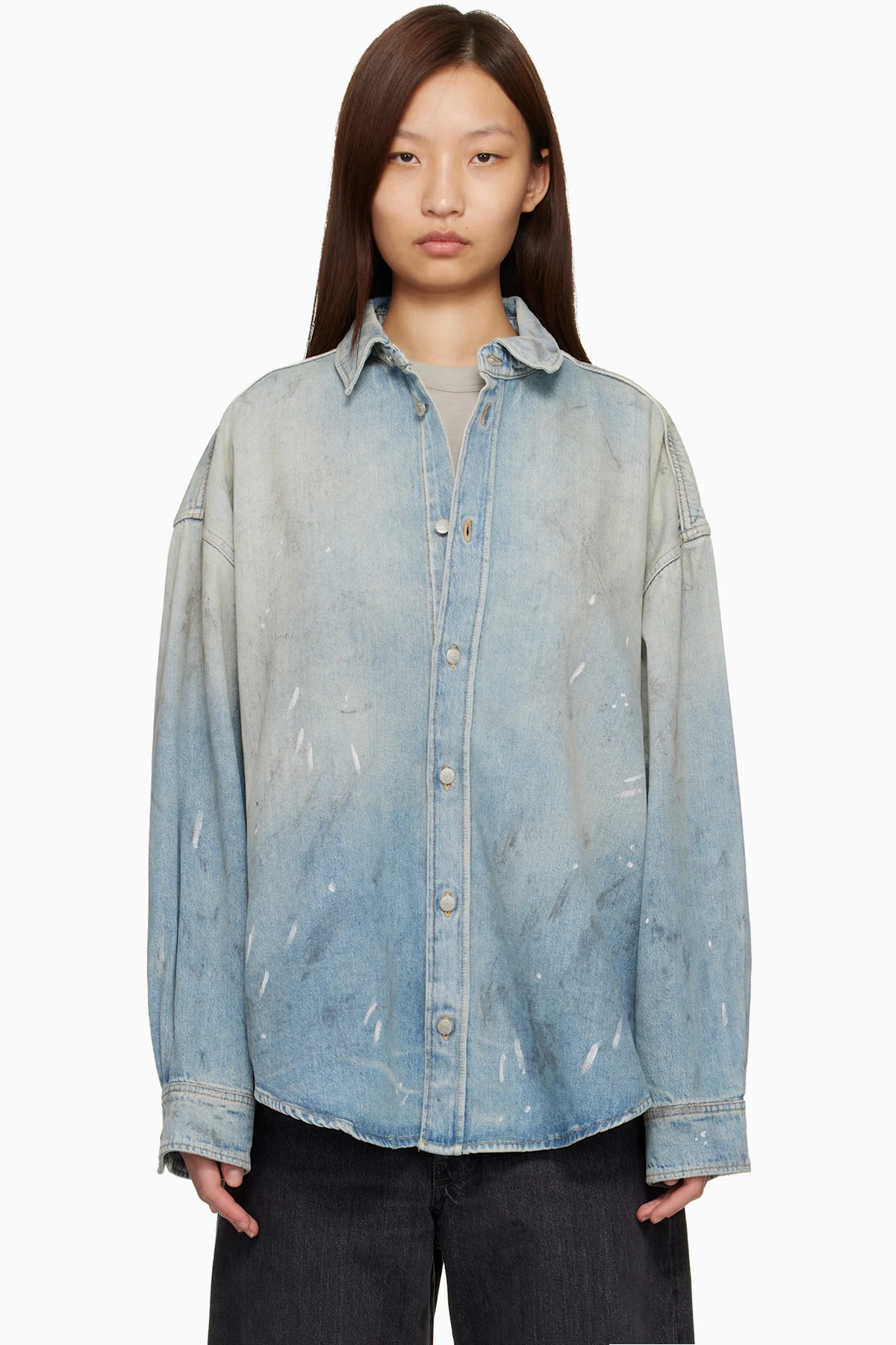 Blue Paint Splatter Denim Shirt