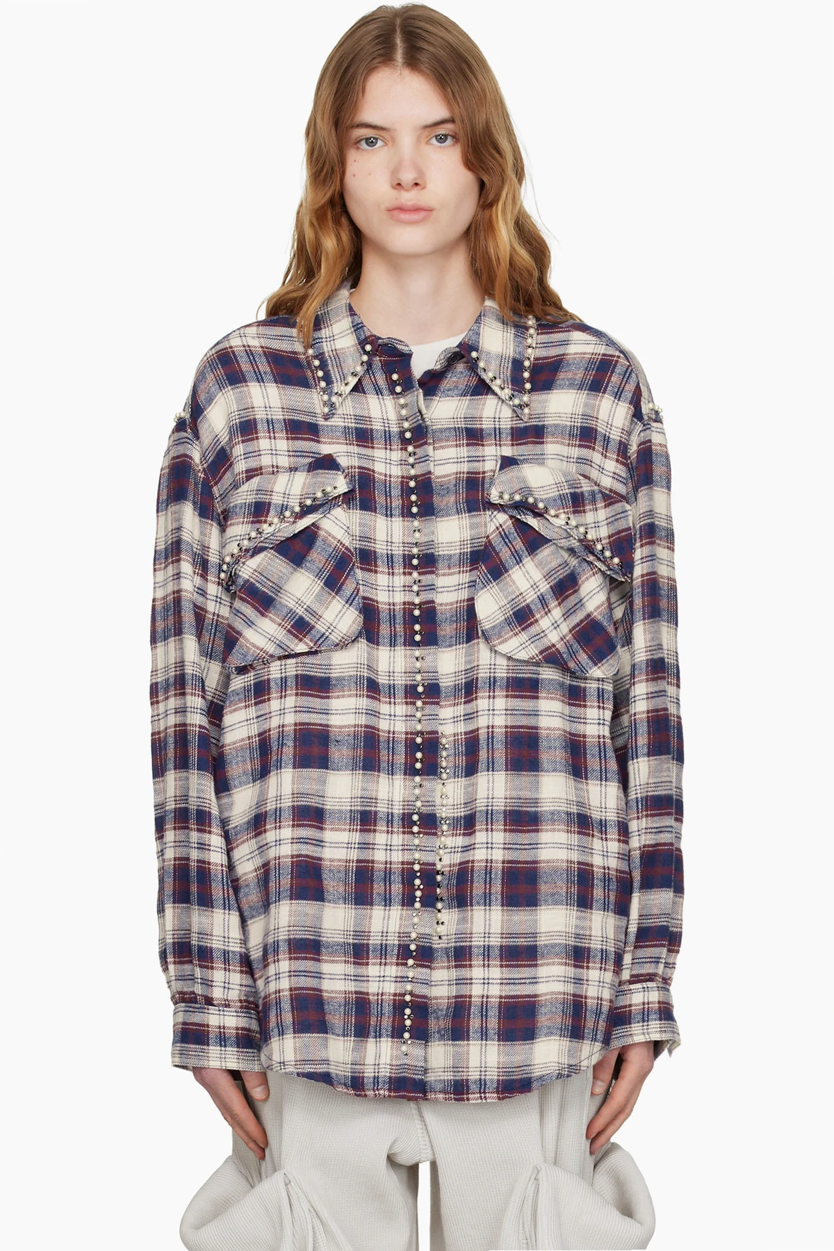 Red & White Beaded Pocket Shirt