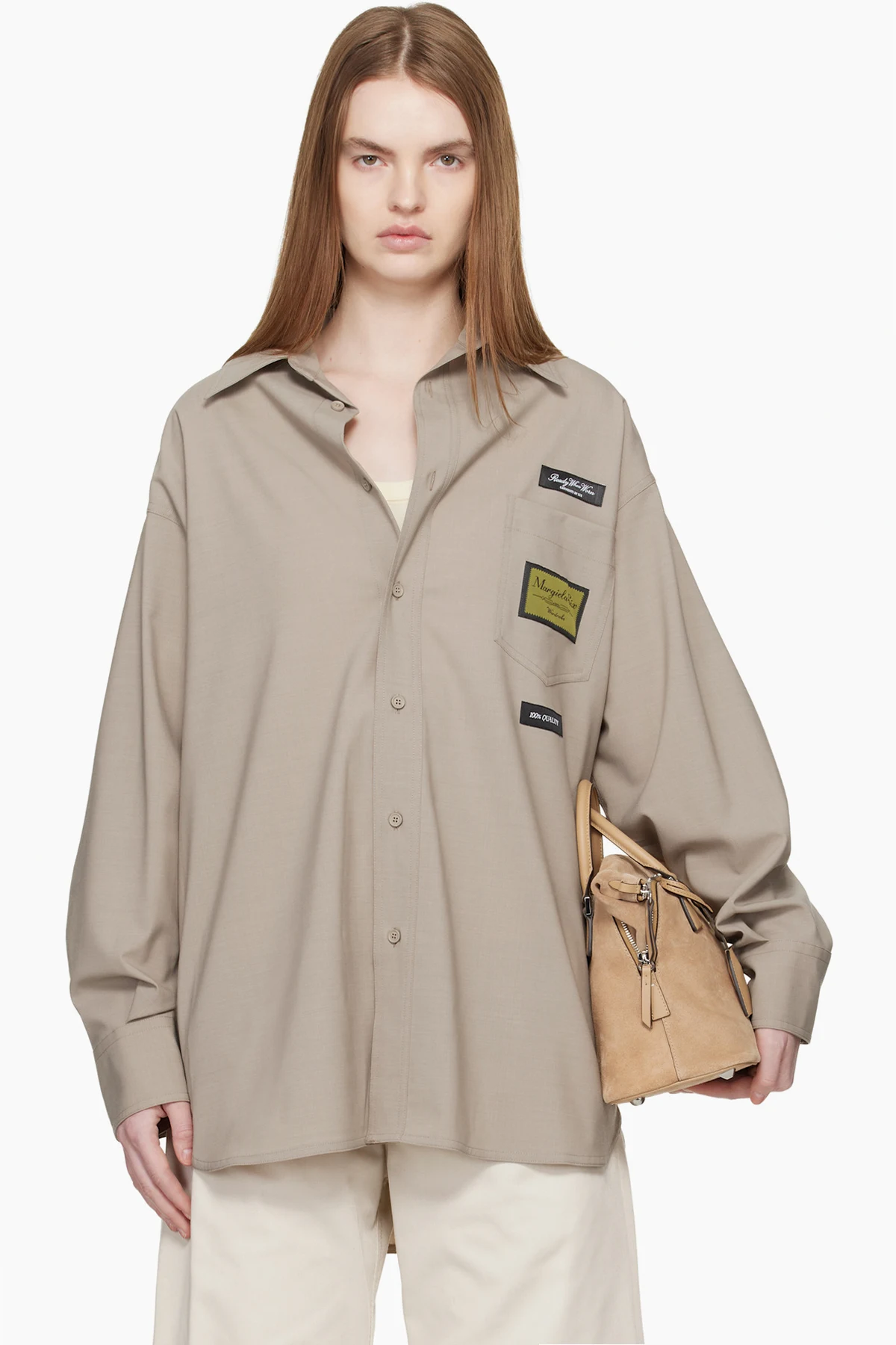 Taupe Tailored Wool-Blend Shirt