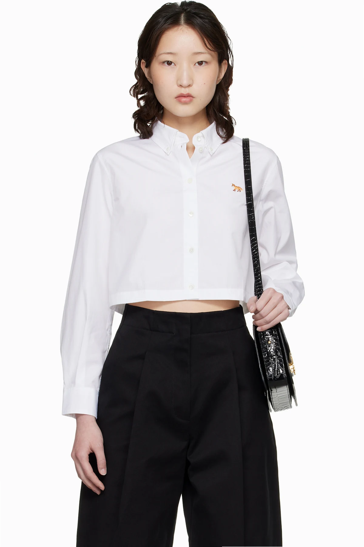 White Baby Fox Cropped Shirt