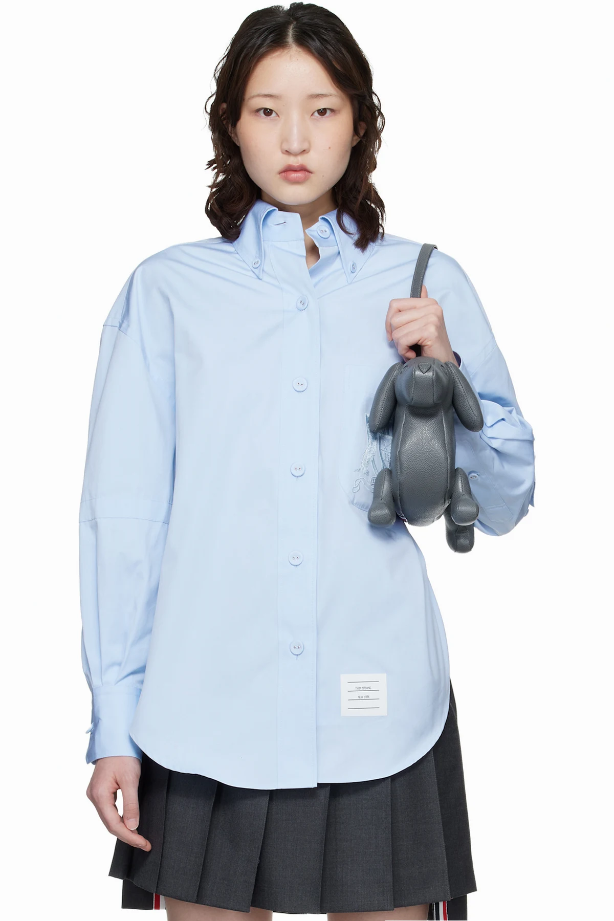 Blue Solid Poplin Crest Embroidery Armand Supersized Shirt