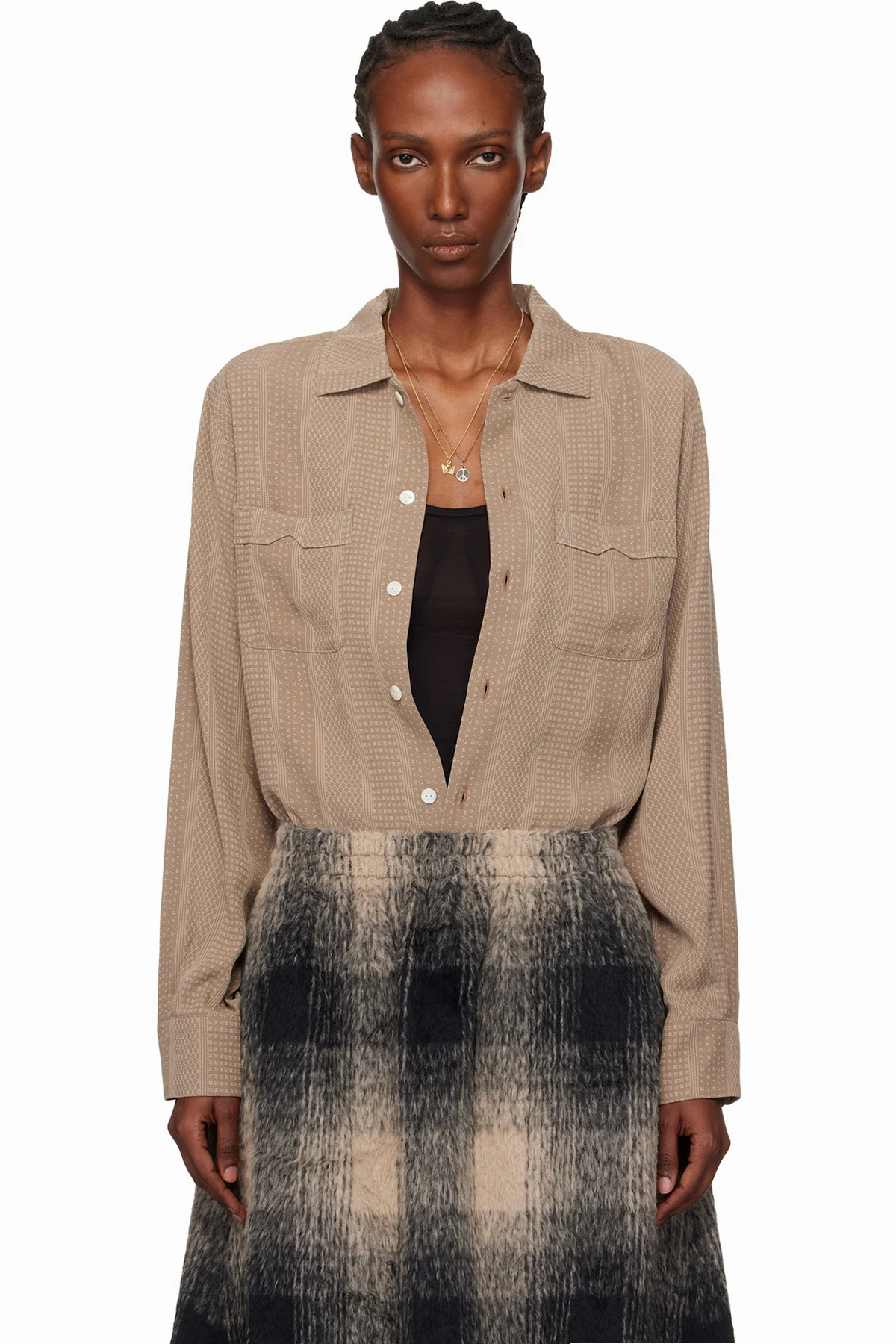 Beige Open Collar Shirt