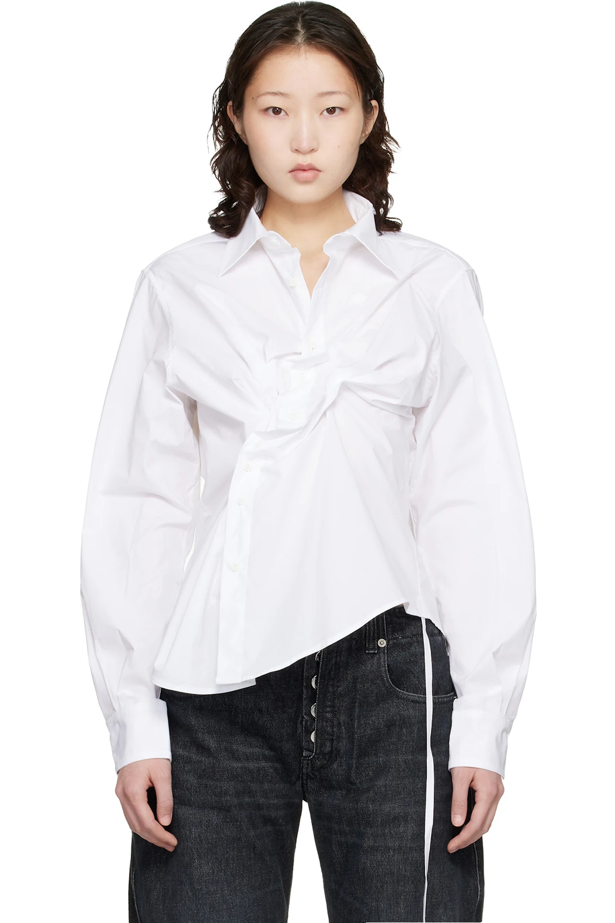 White Twisted-Pleat Tailored Shirt