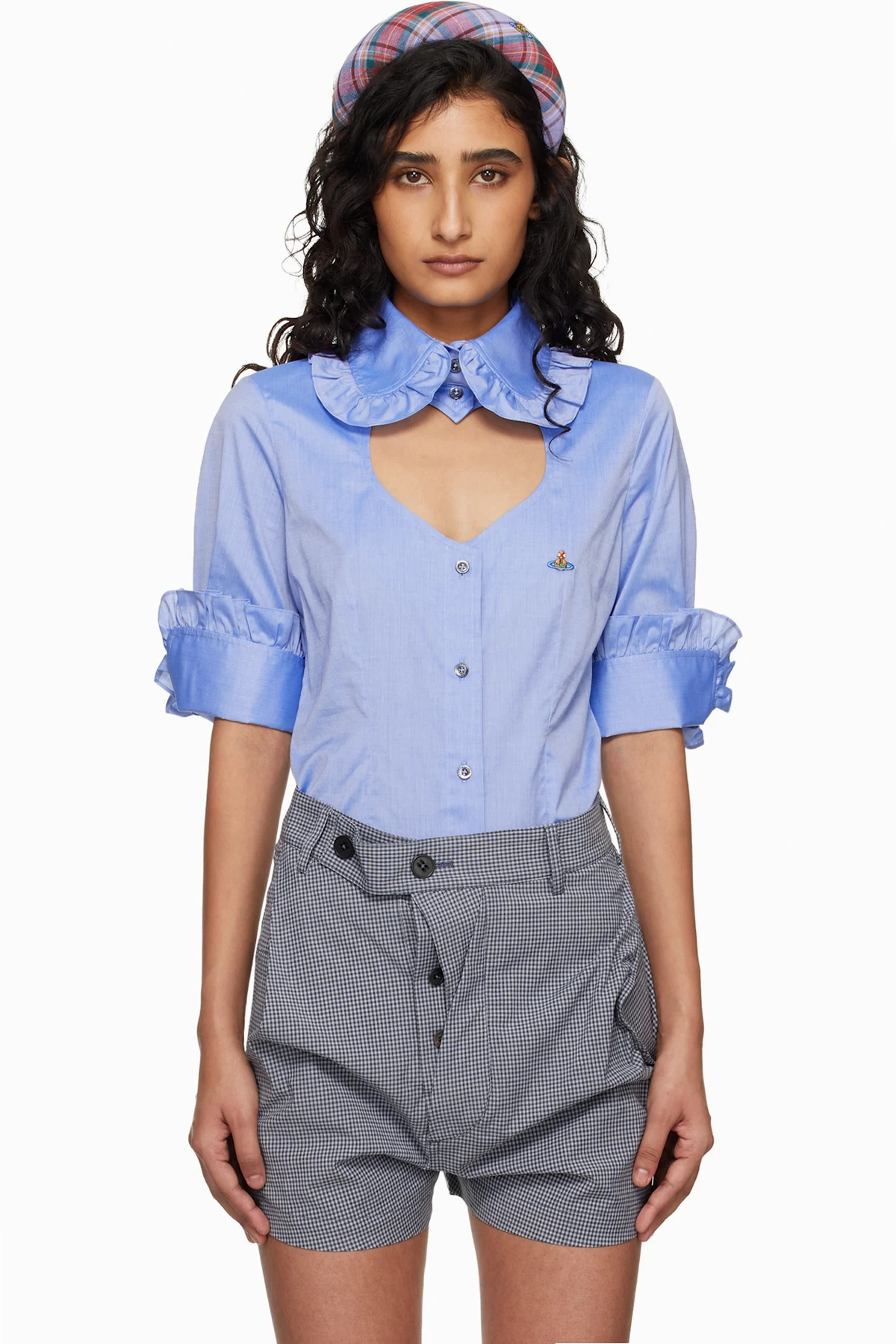 Blue Short Sleeve Toulouse Frill Shirt