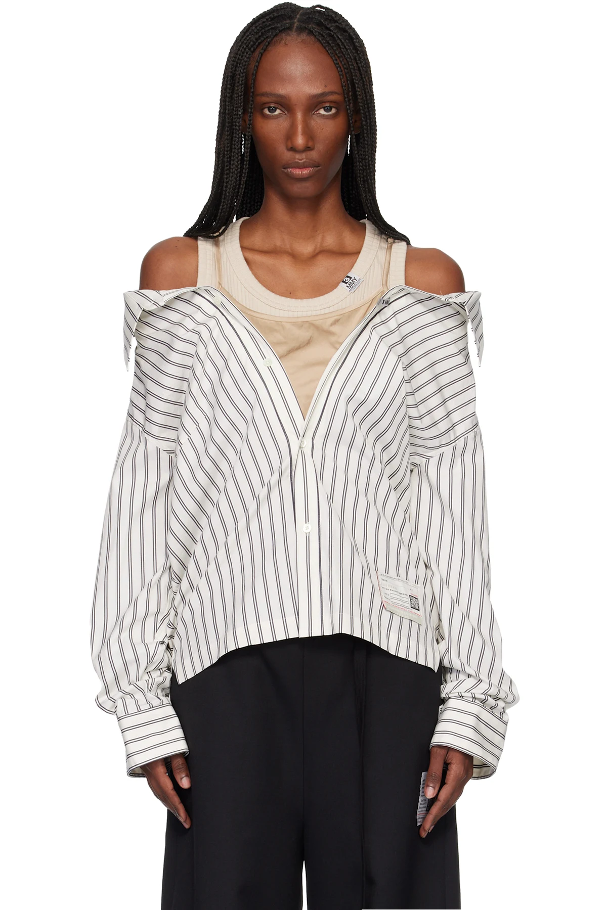 Off-White & Beige Triple Layered Stripe Shirt