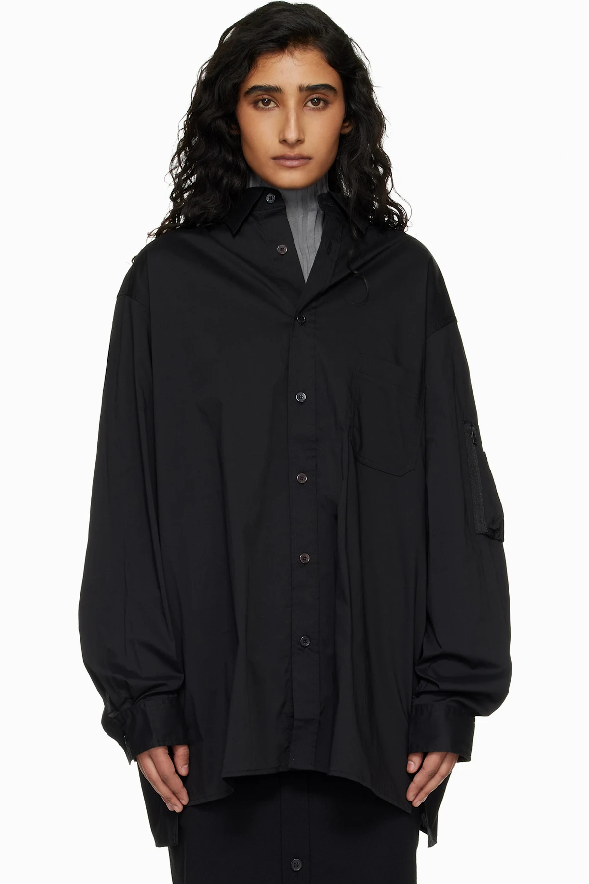 Black Cotton Long Sleeve Shirt