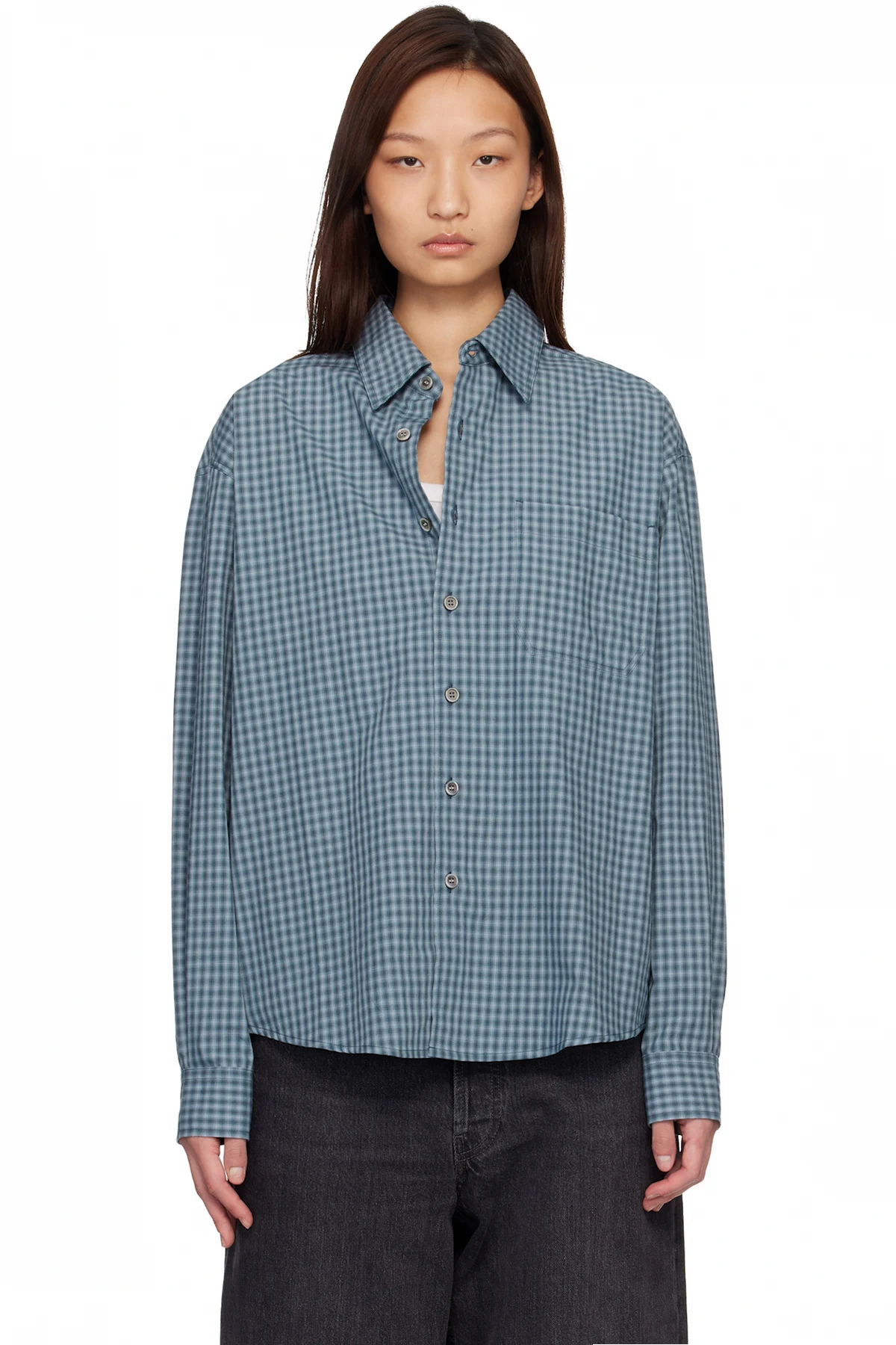 Navy Micro Ombre Check Shirt