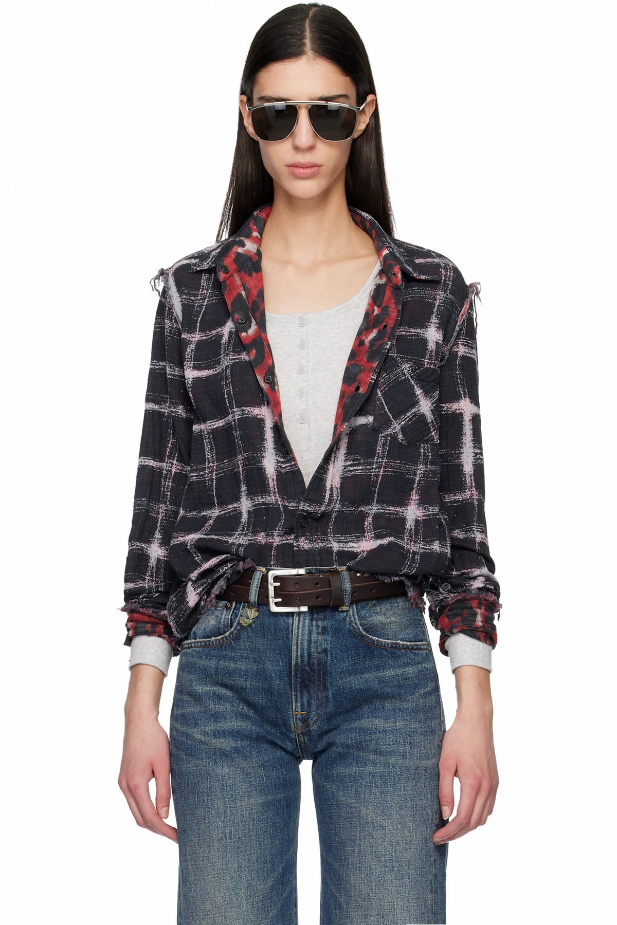 Black & Red Shredded Seam Reversible Shirt