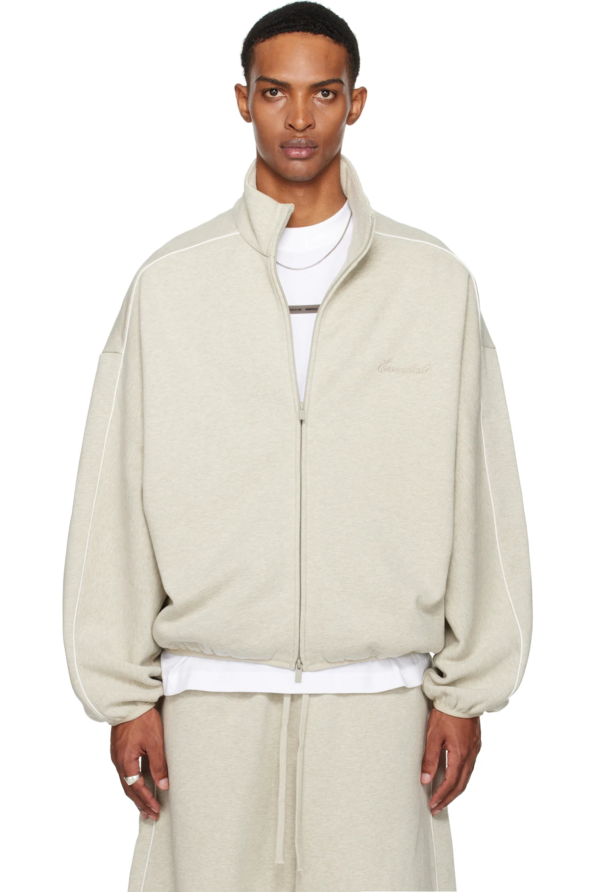 Beige Modern Fit Fleece Track Jacket