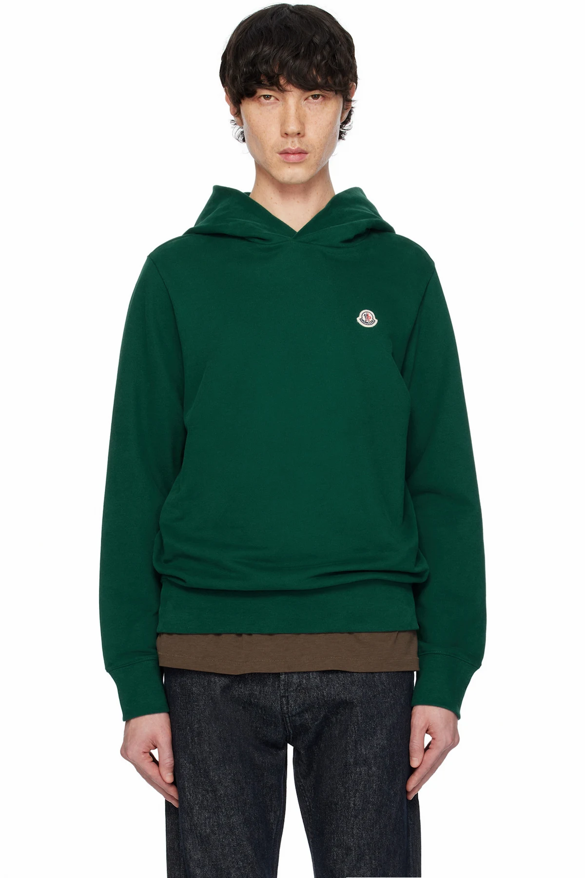 Green Logo Patch Cotton Hoodie