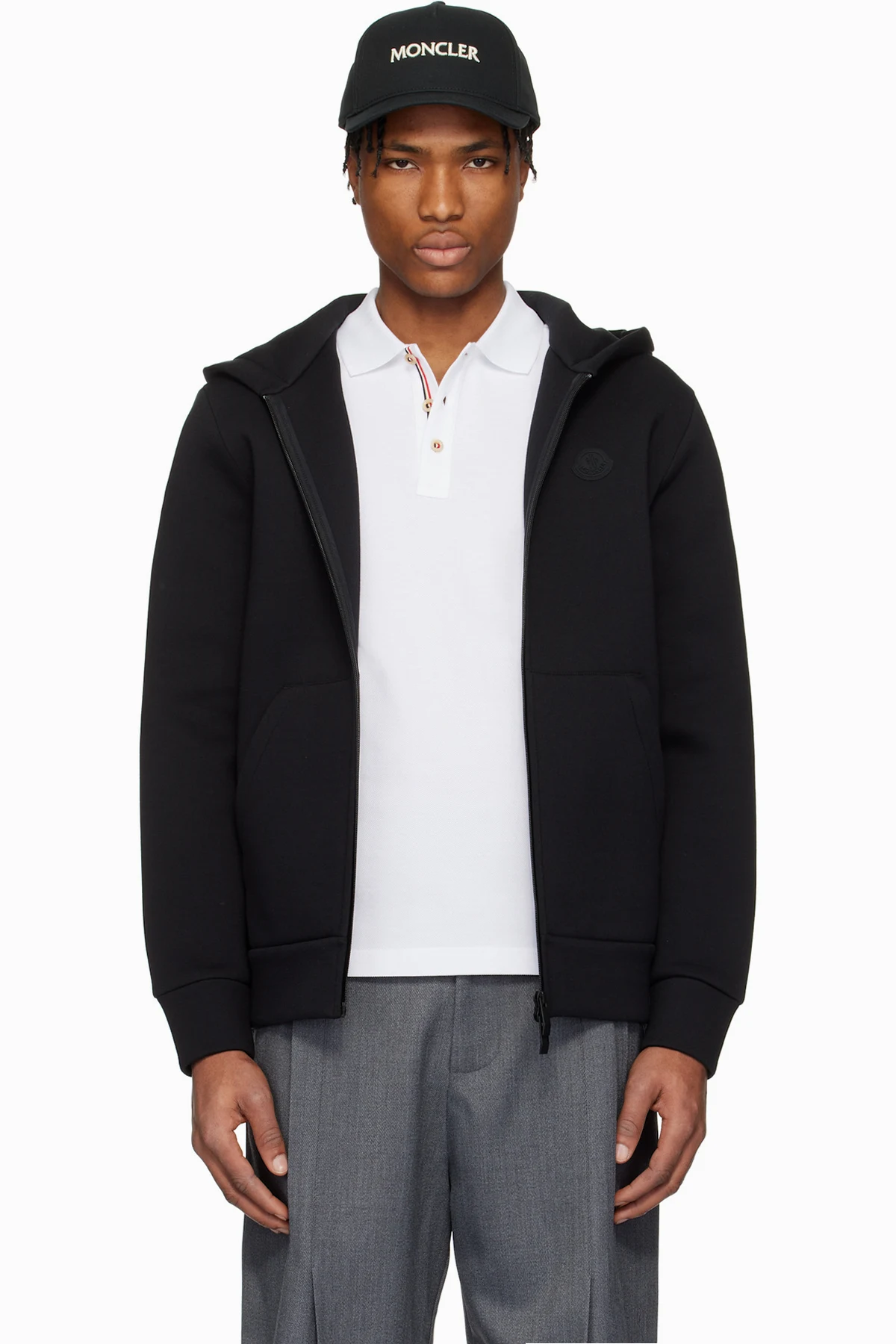 Black Cotton & Neoprene Zip-Up Hoodie