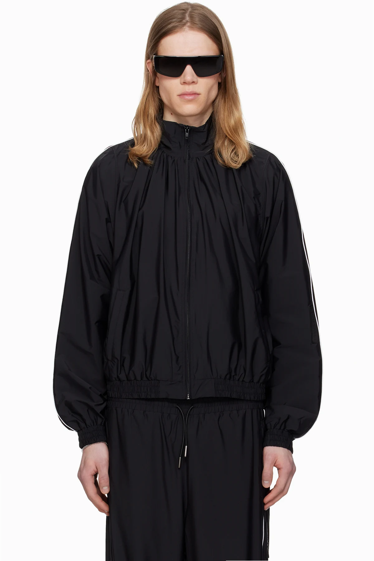 Black Gathered Neck Track Jacket