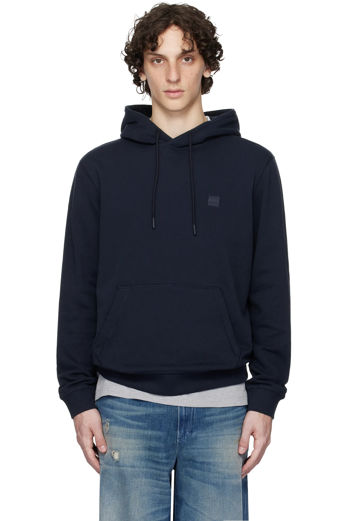 Navy Regular-Fit Logo Patch Hoodie