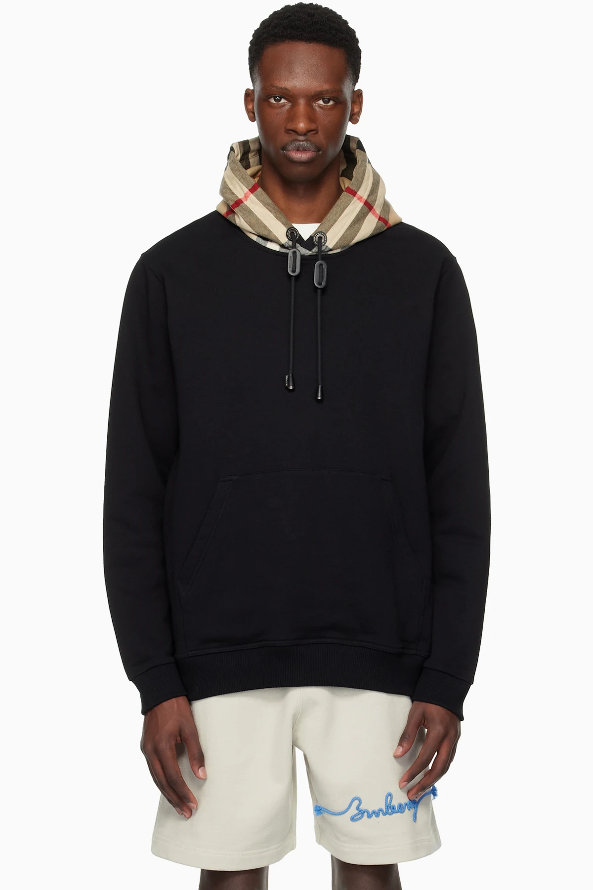 Black Check Hood Cotton Hoodie