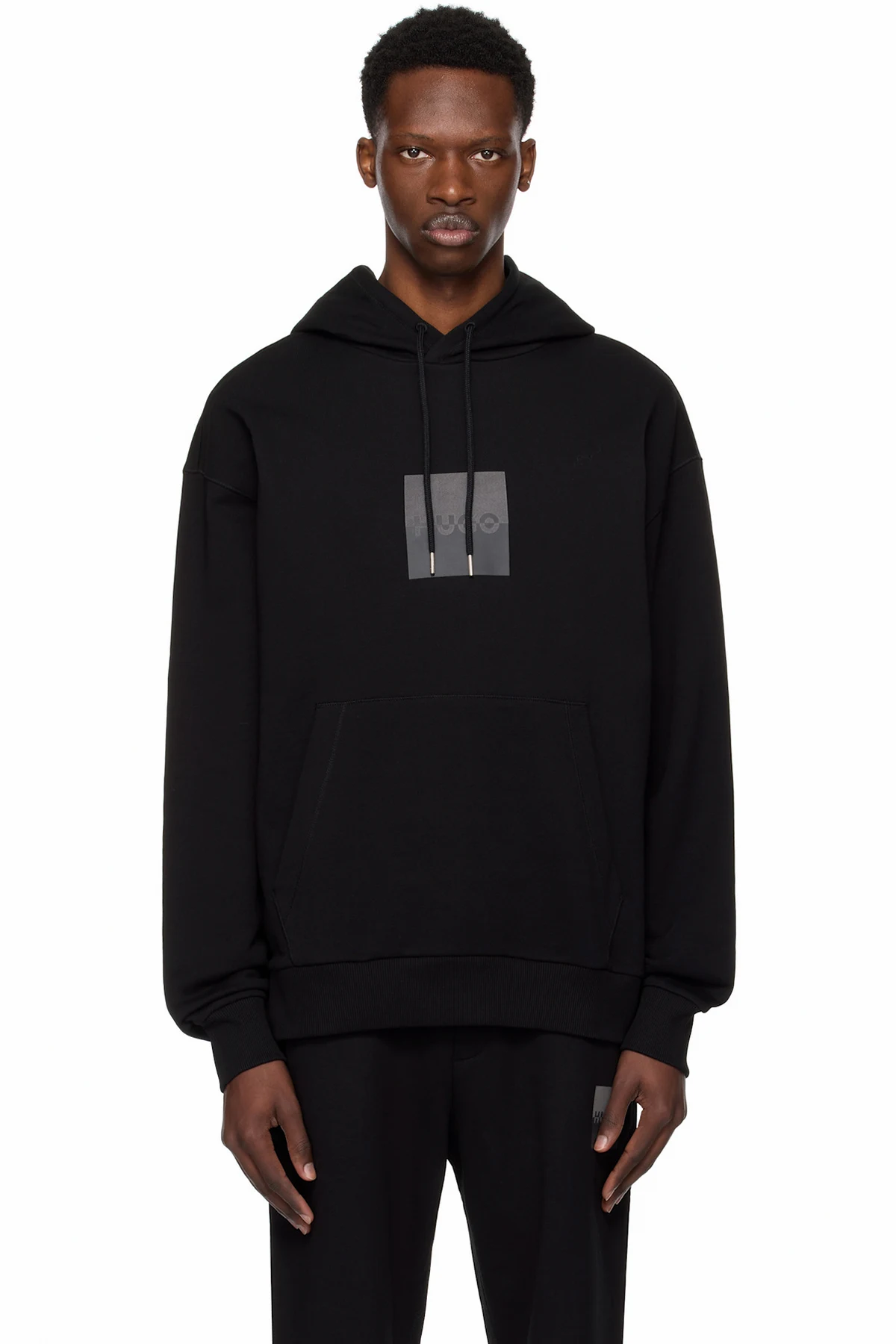 Black Relaxed-Fit Split Logo Hoodie
