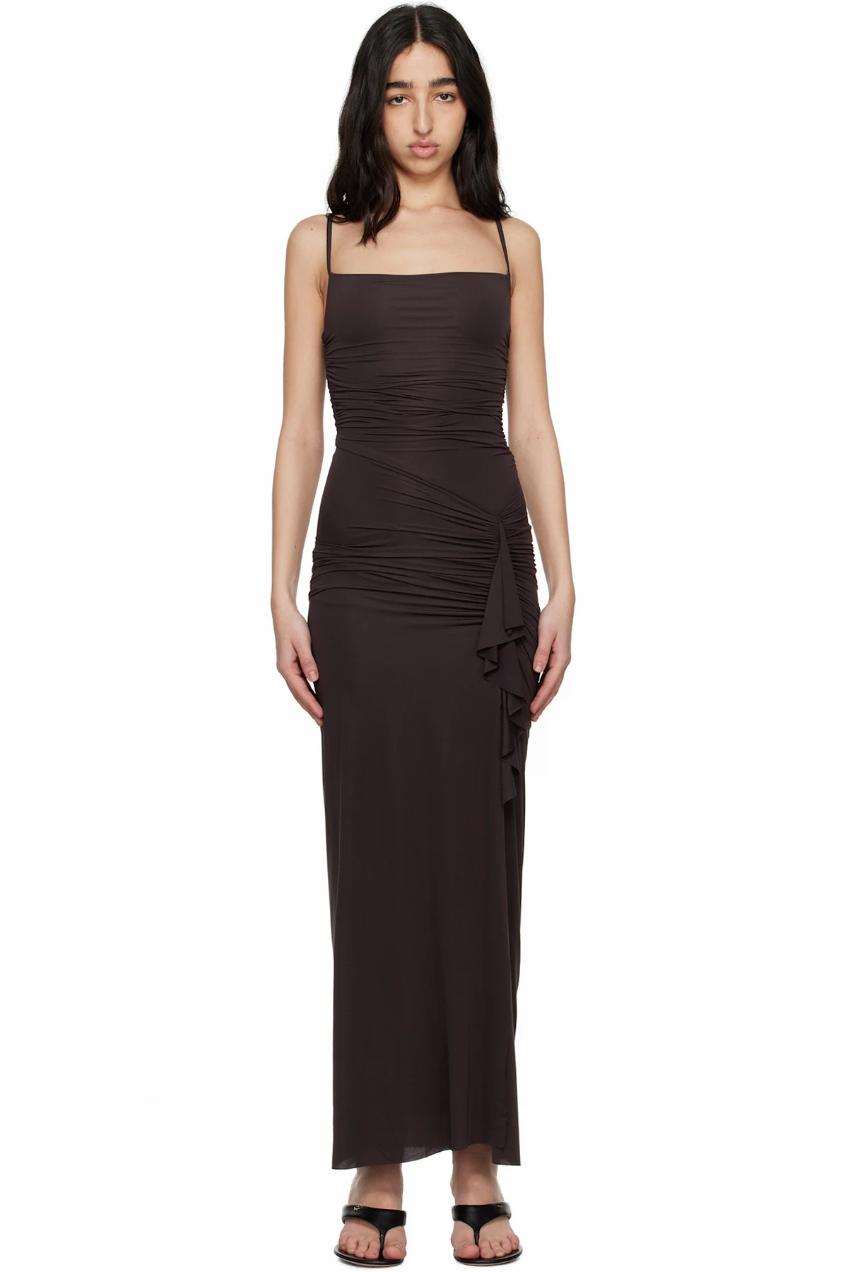 Brown Nara Ruffle Maxi Dress