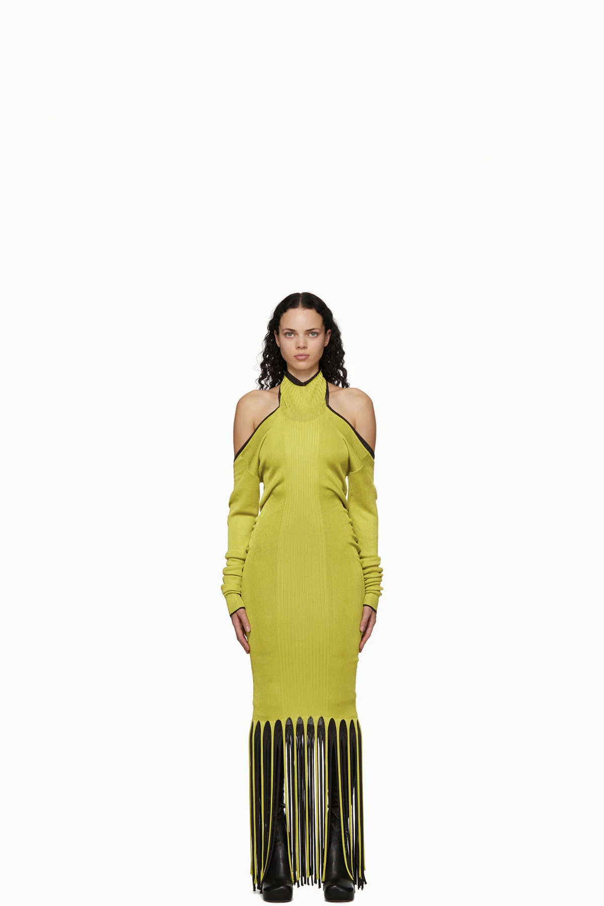 Green & Brown Viscose Twist Fringe Dress