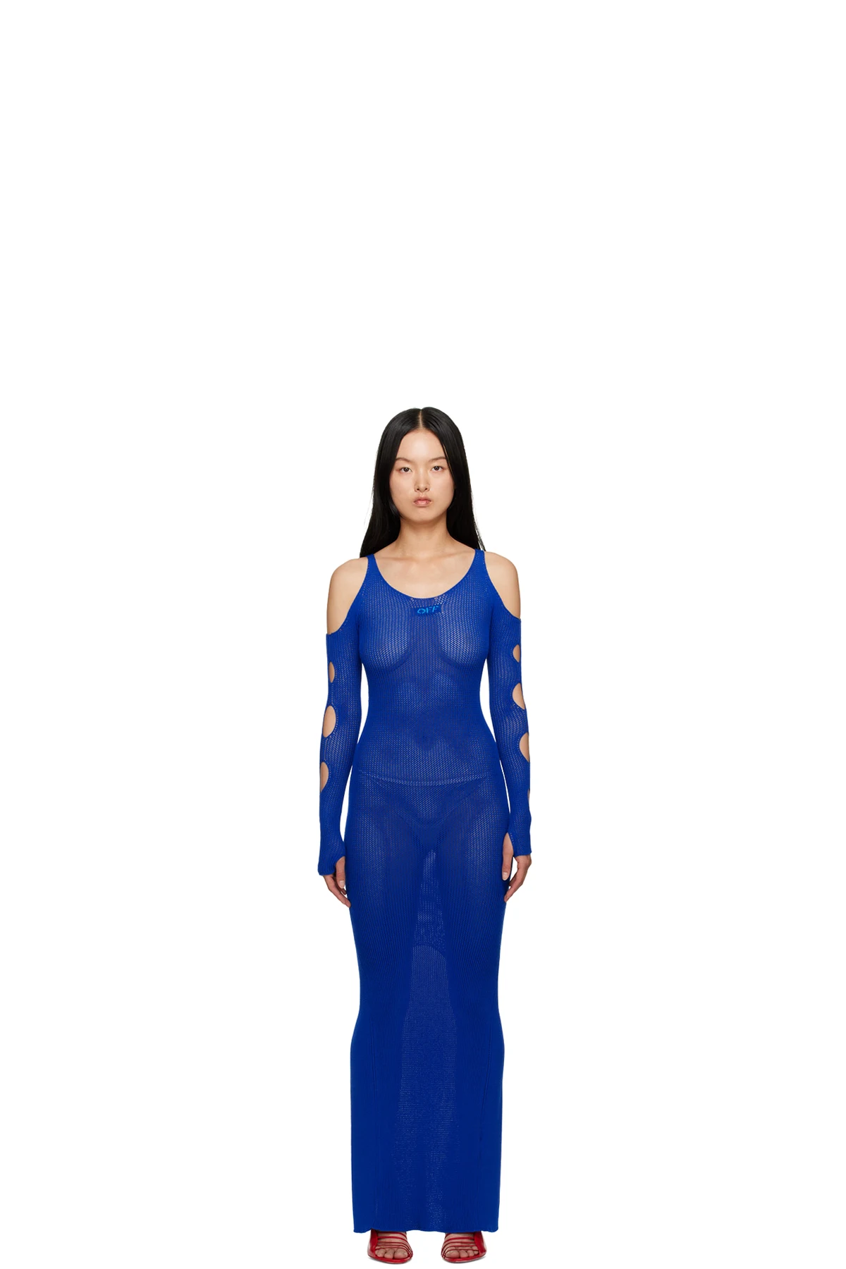 Blue Hole Net Maxi Dress