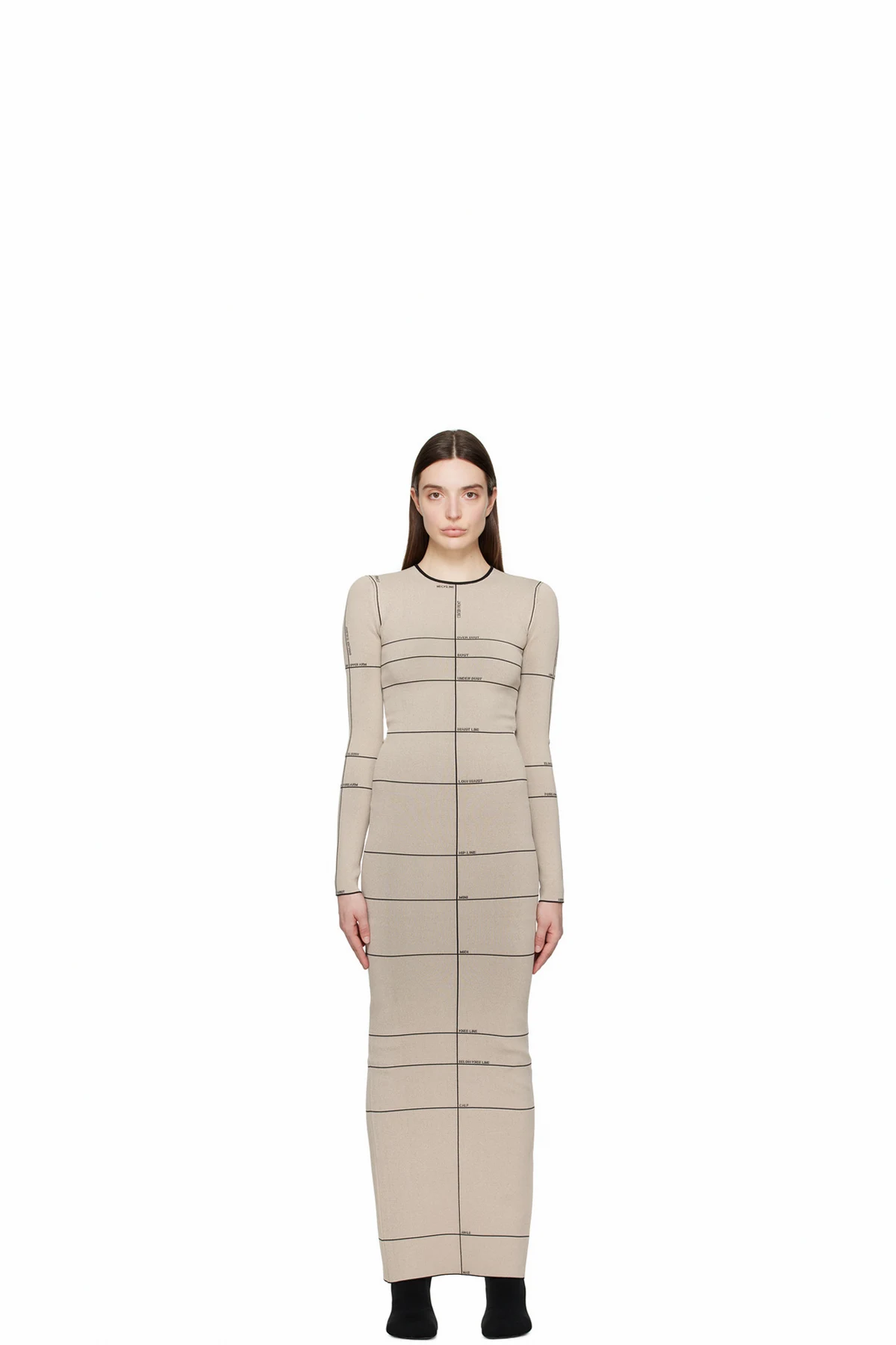 Beige Checked Maxi Dress