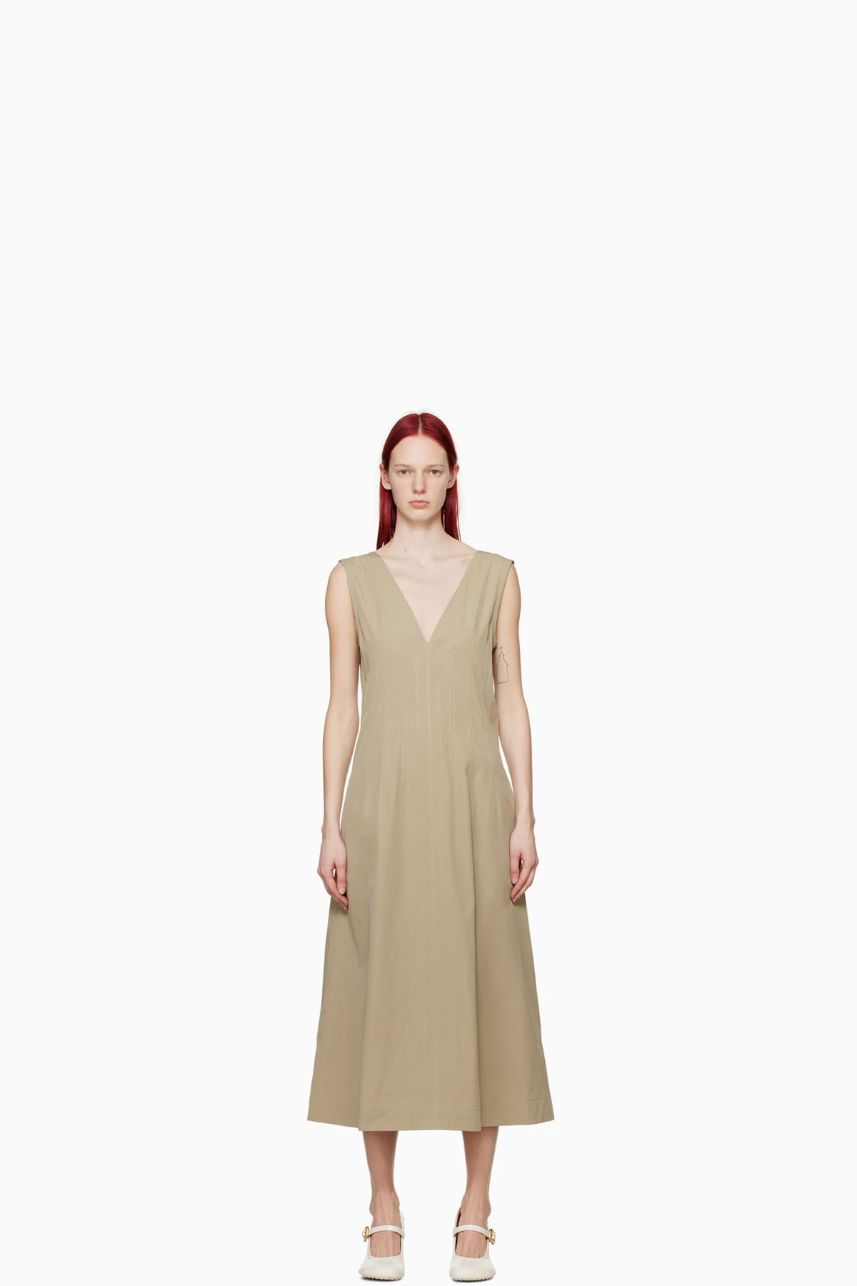 Beige Plunging Maxi Dress
