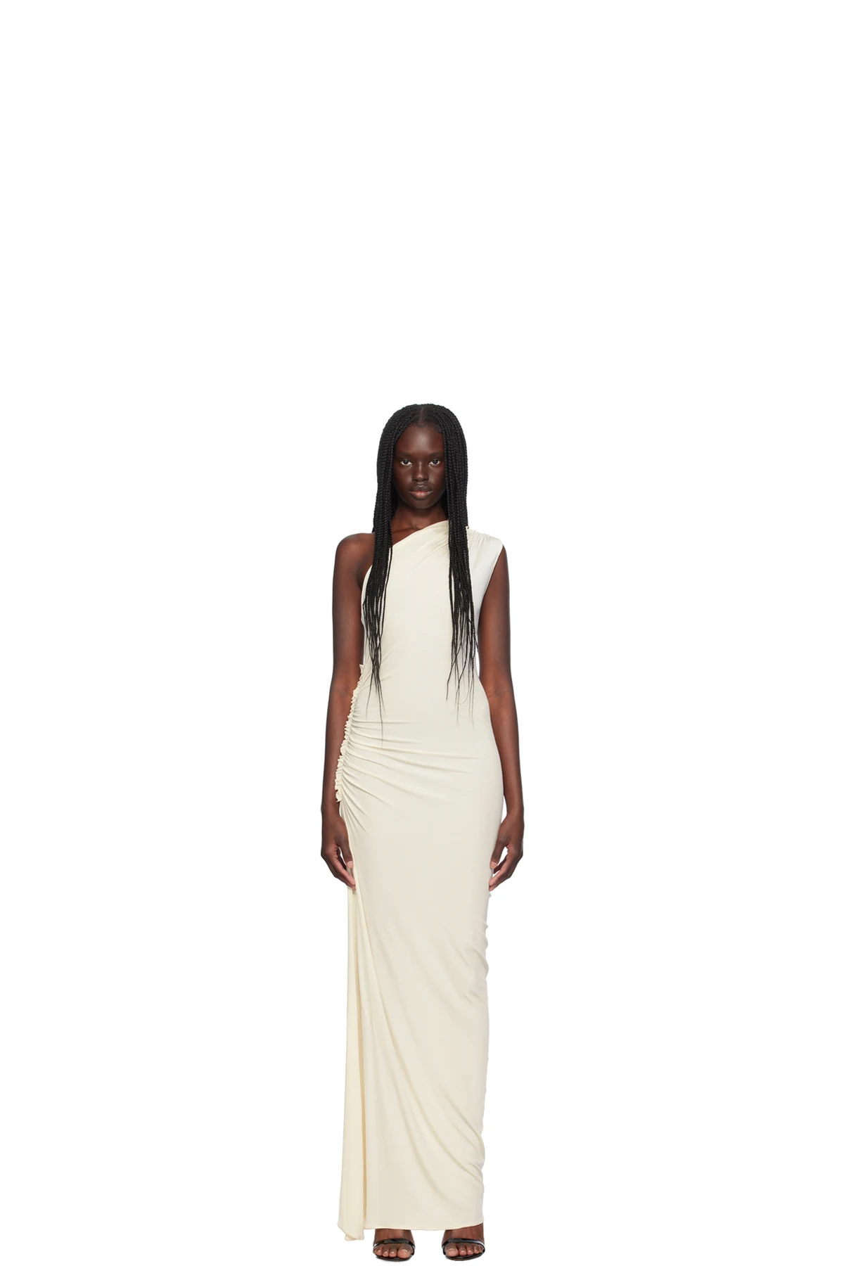 SSENSE Exclusive Off-White Asymmetric Ruched Single-Shoulder Maxi Dress