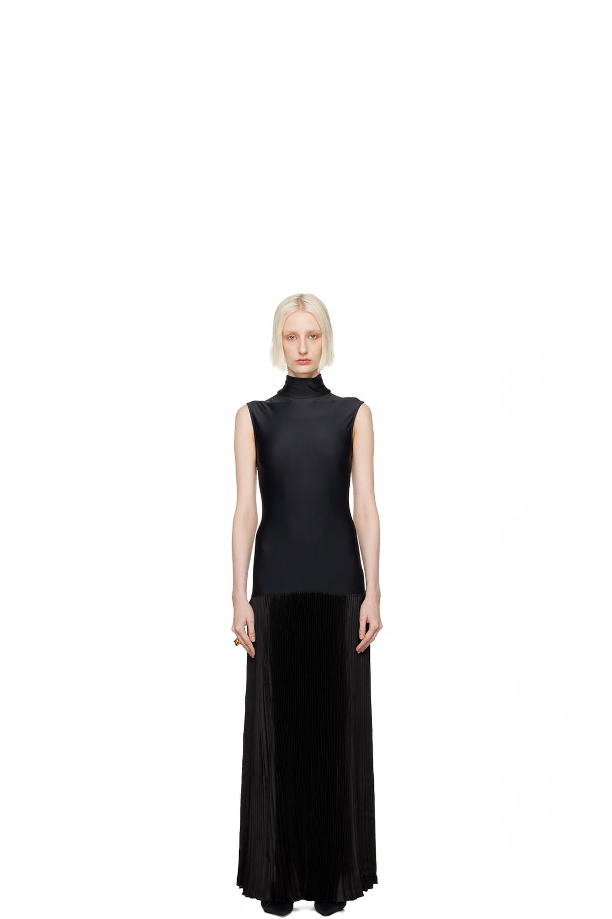 Black Plissee Maxi Dress