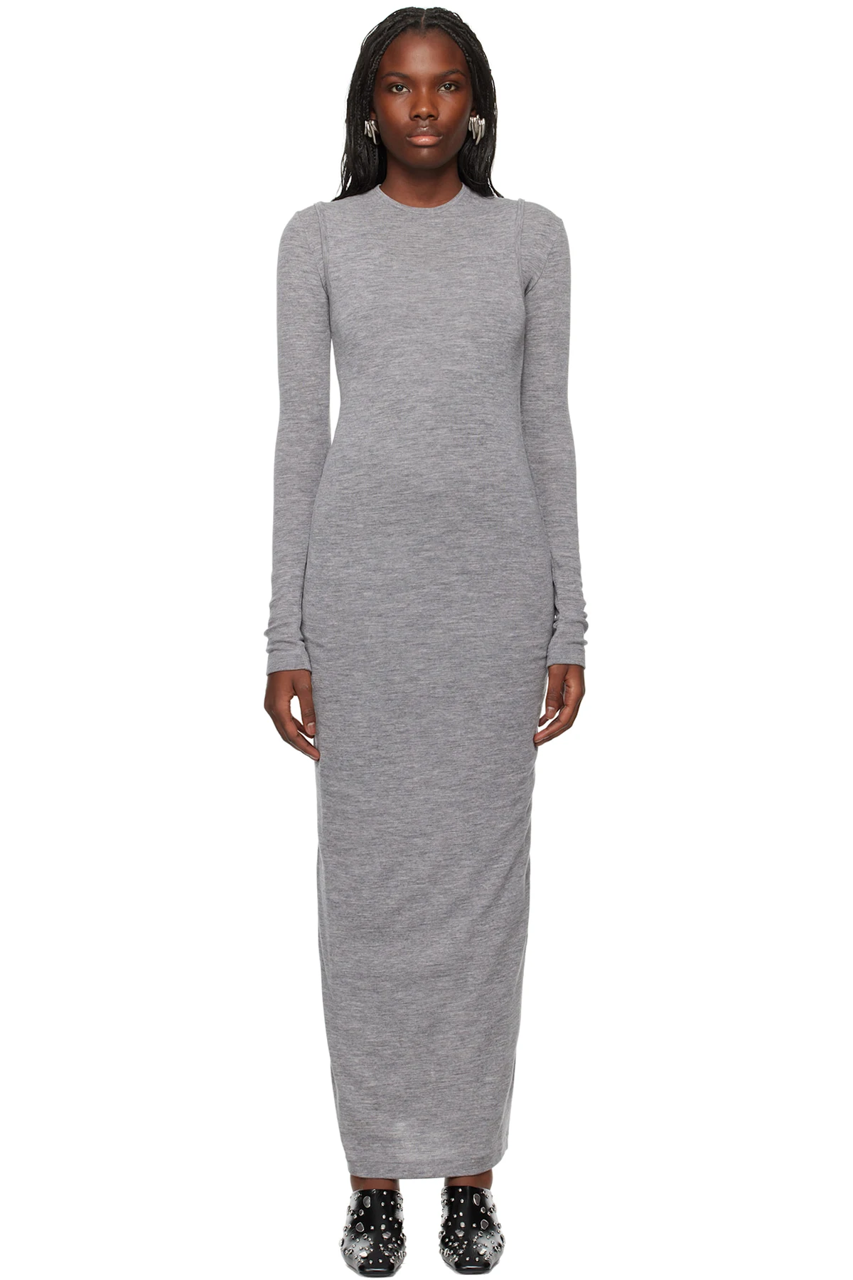 Gray Lightweight Slub Wool Maxi Dress
