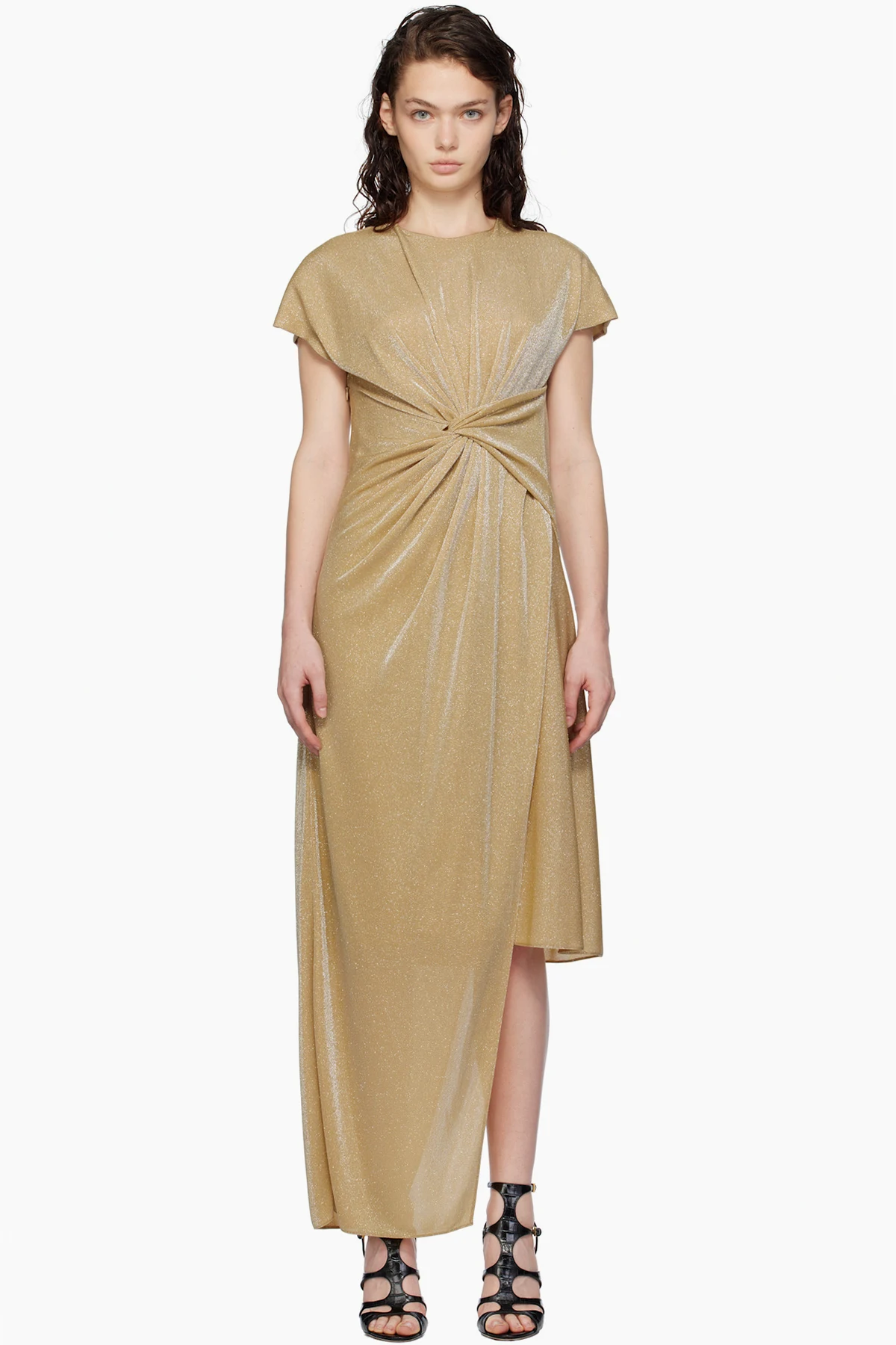 Gold Asymmetrical Lurex Maxi Dress