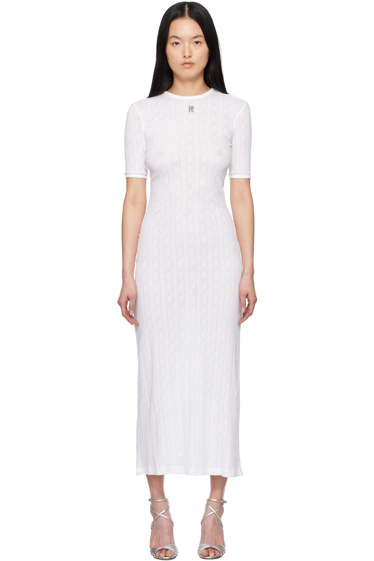 White Pointelle Short Sleeve Maxi Dress