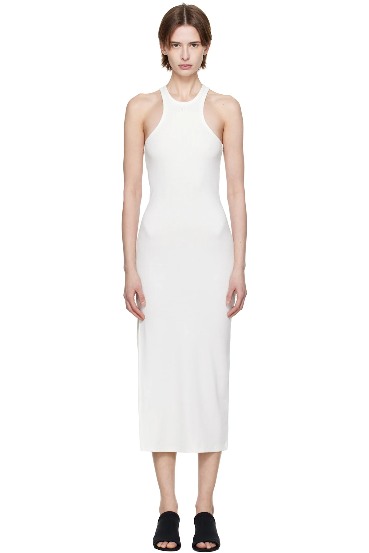 White Scuba 90's Rib Midi Dress
