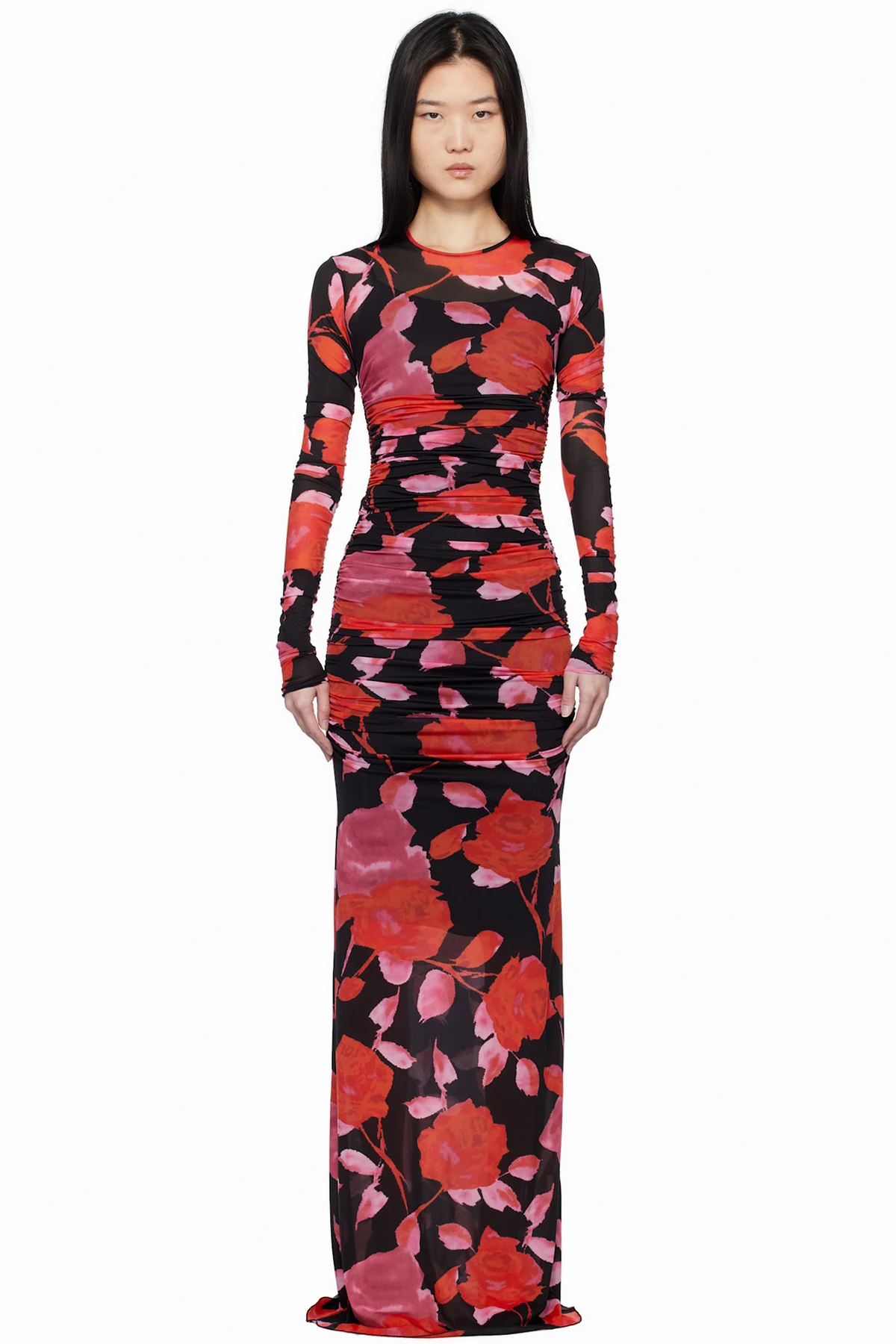 Black & Red Floral Print Maxi Dress