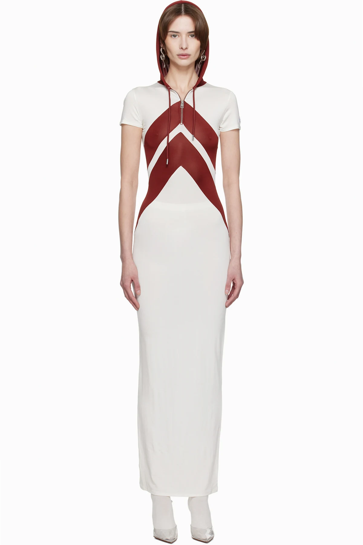 White & Burgundy 'The Chevrons' Maxi Dress