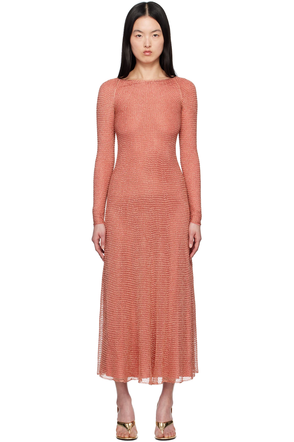 Pink Mesh Knit Maxi Dress
