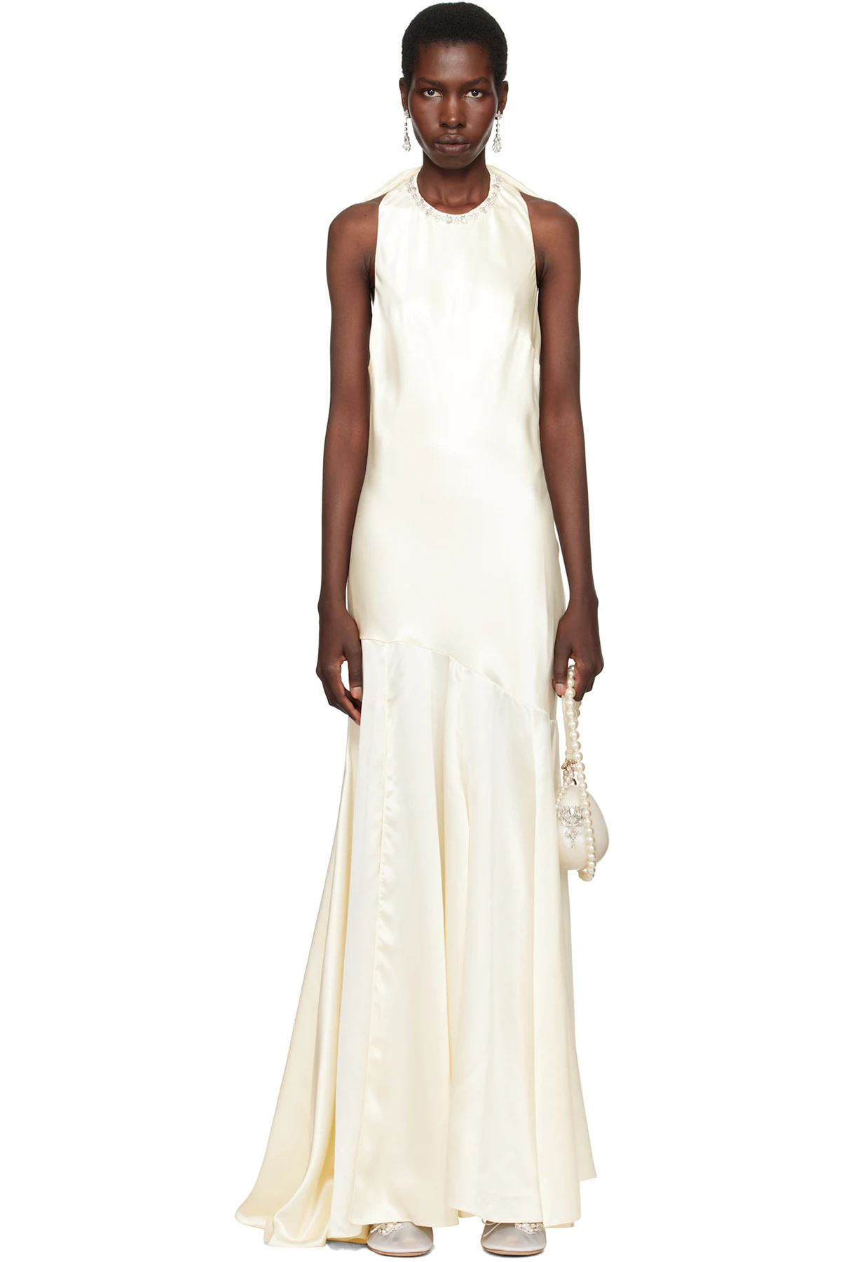SSENSE Exclusive Bridal Capsule Silk Satin Bow Maxi Dress