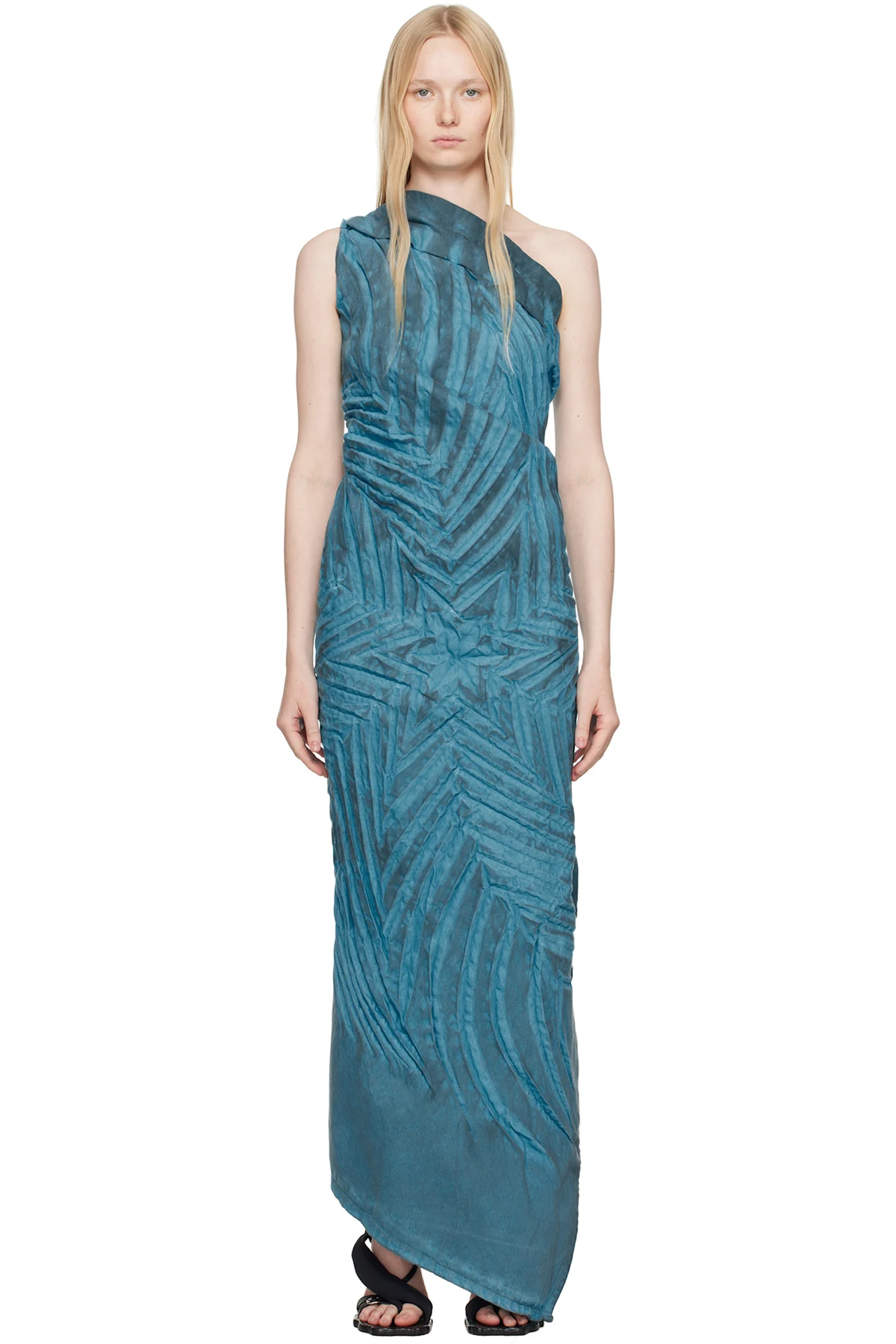 Blue Off-Shoulder Star Denim Maxi Dress