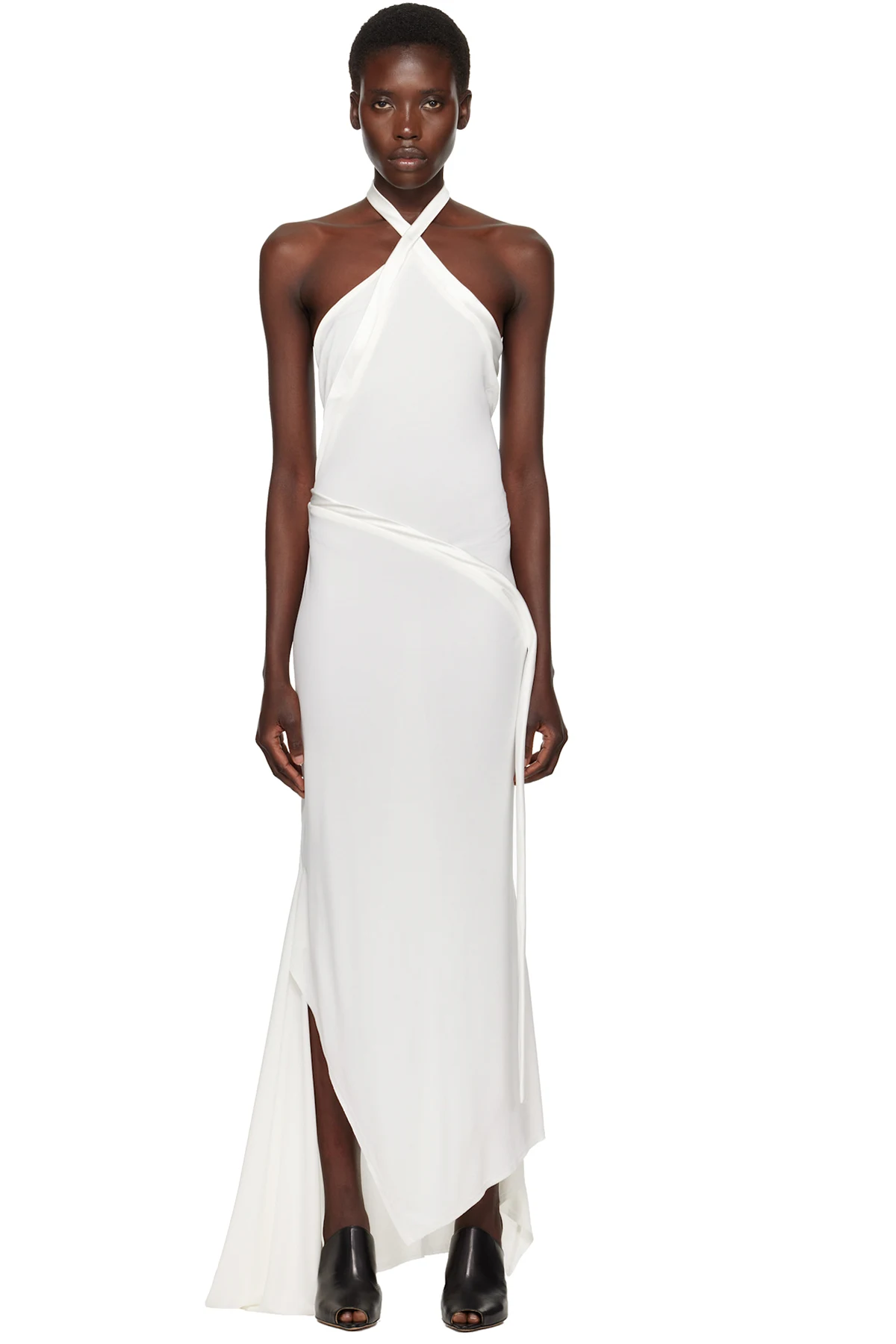 White Asymmetric Halter Maxi Dress
