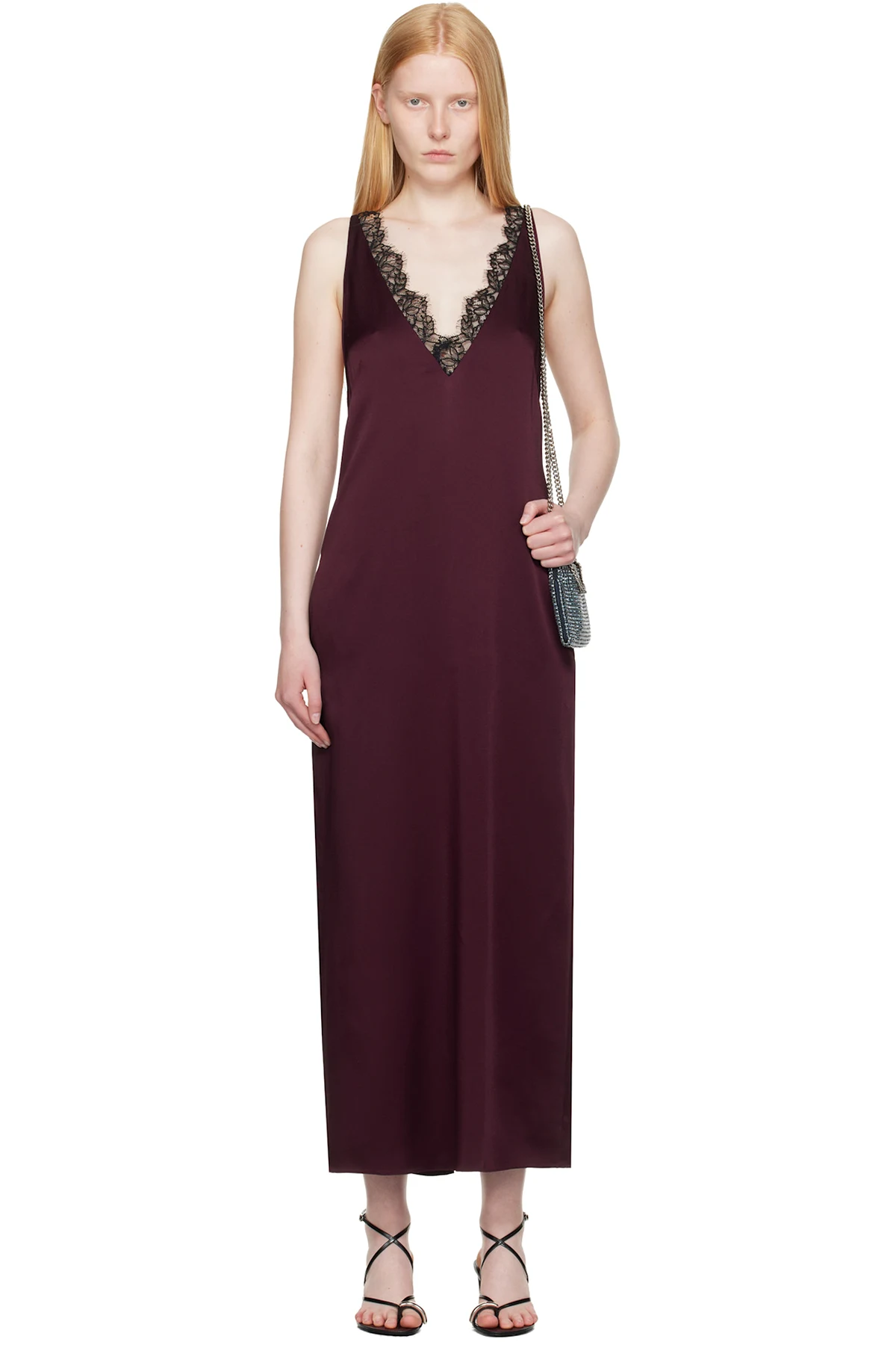 Burgundy Satin Slip Maxi Dress