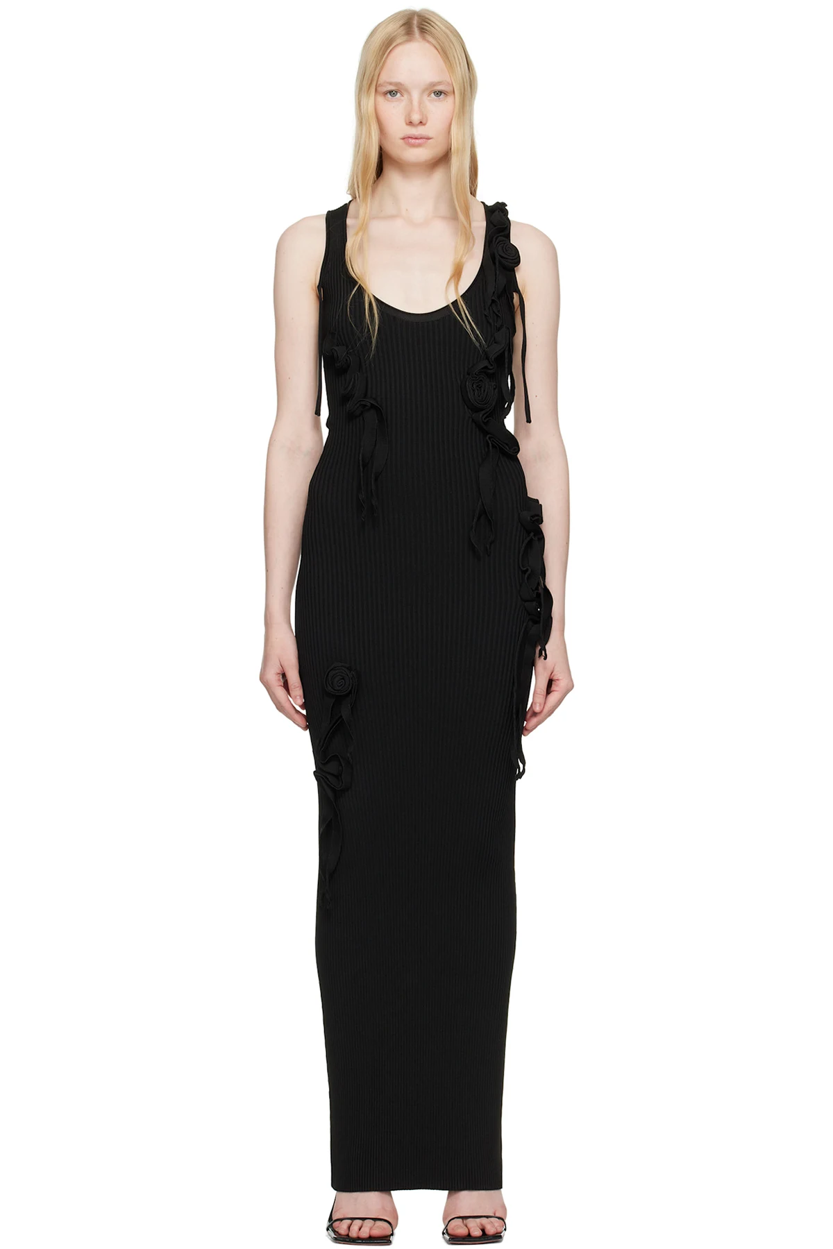 Black Knitted Ribbon Long Tank Maxi Dress