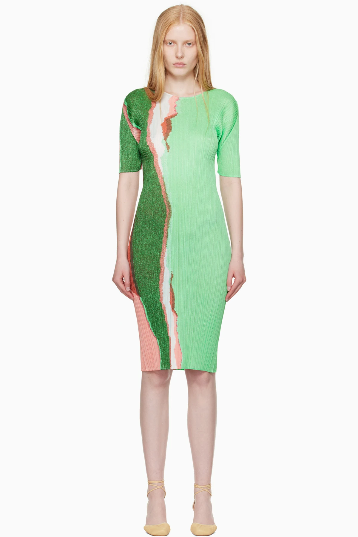 Green Grainy Colors Midi Dress