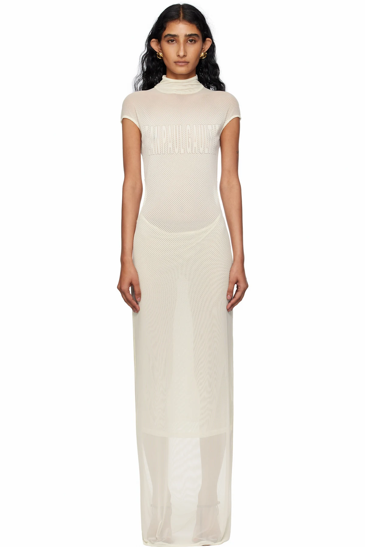 Off-White Sleeveless Flock Maxi Dress