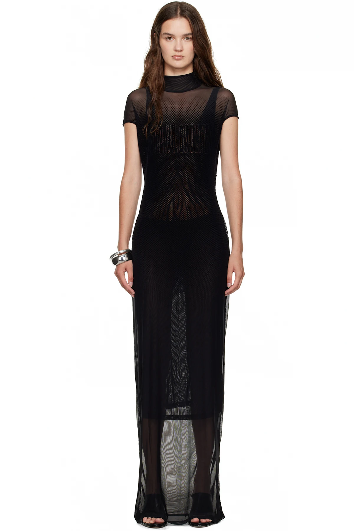 Black Sleeveless Flock Maxi Dress