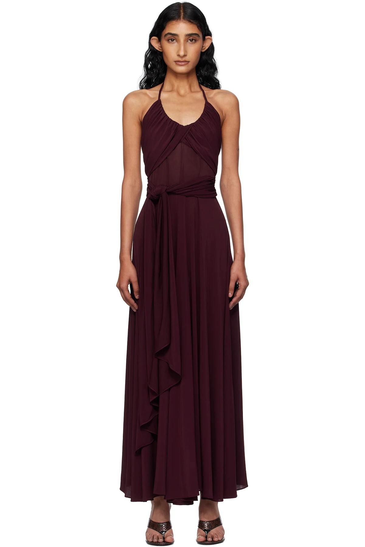 Burgundy Soft Jersey Cross Maxi Dress