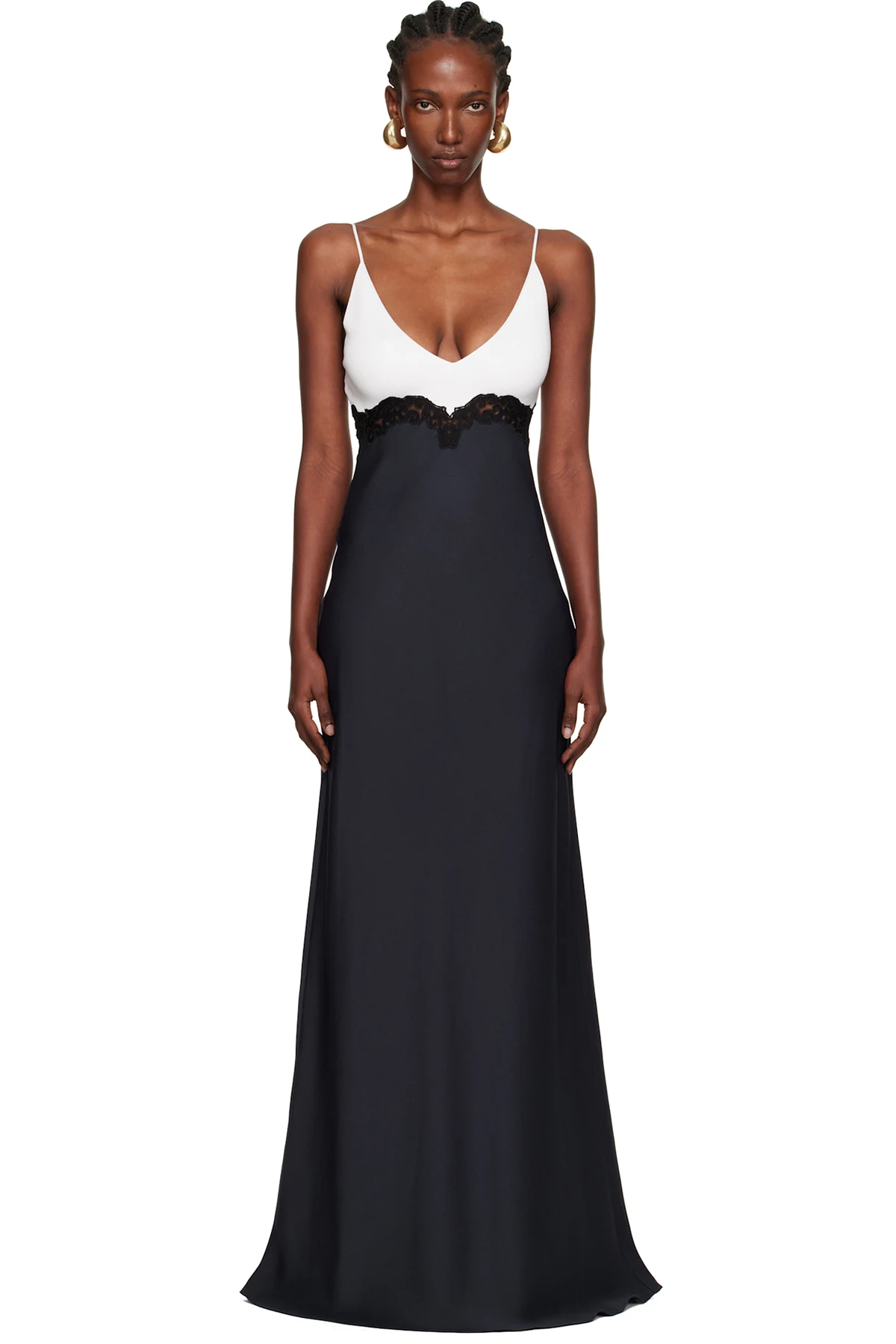 White & Navy Amaryllis Lace Maxi Dress