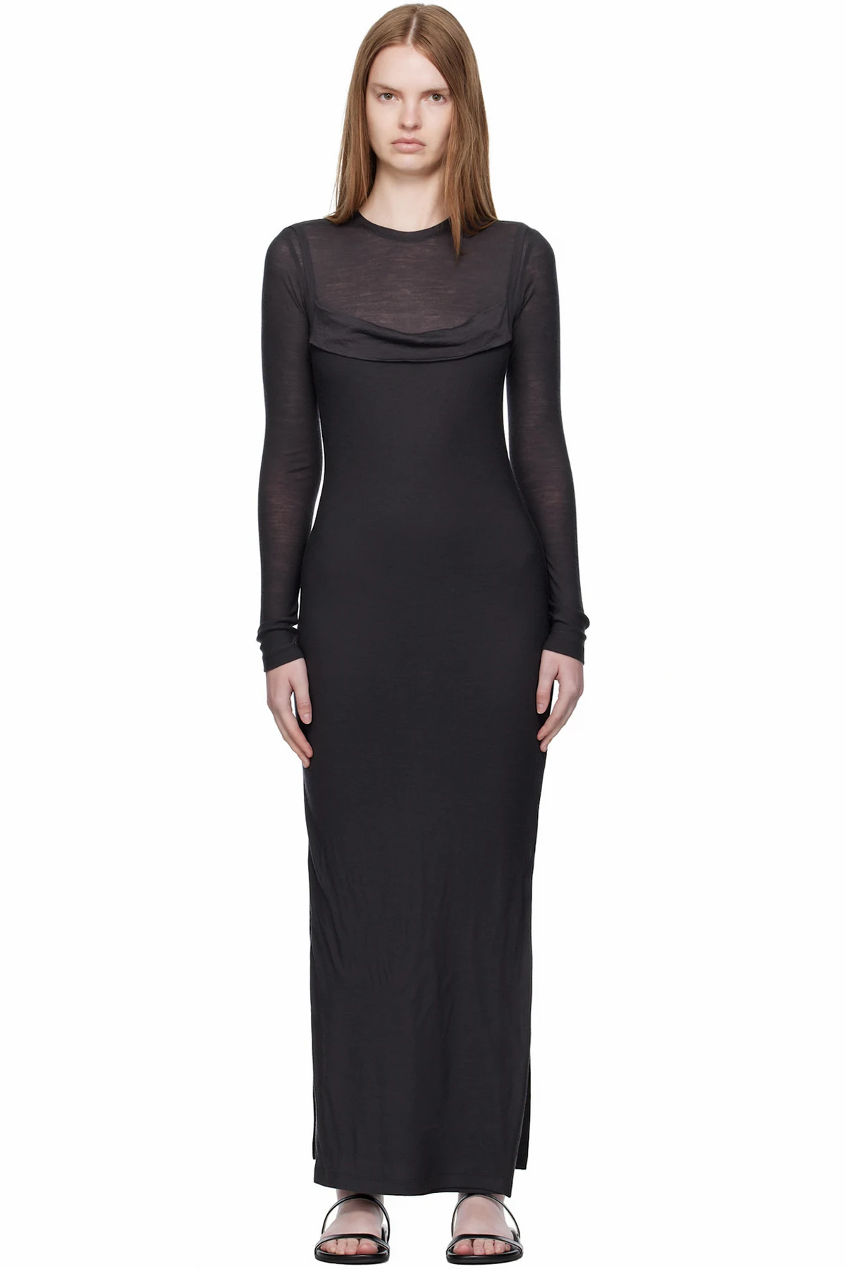 Gray Linora Draped Wool Jersey Maxi Dress