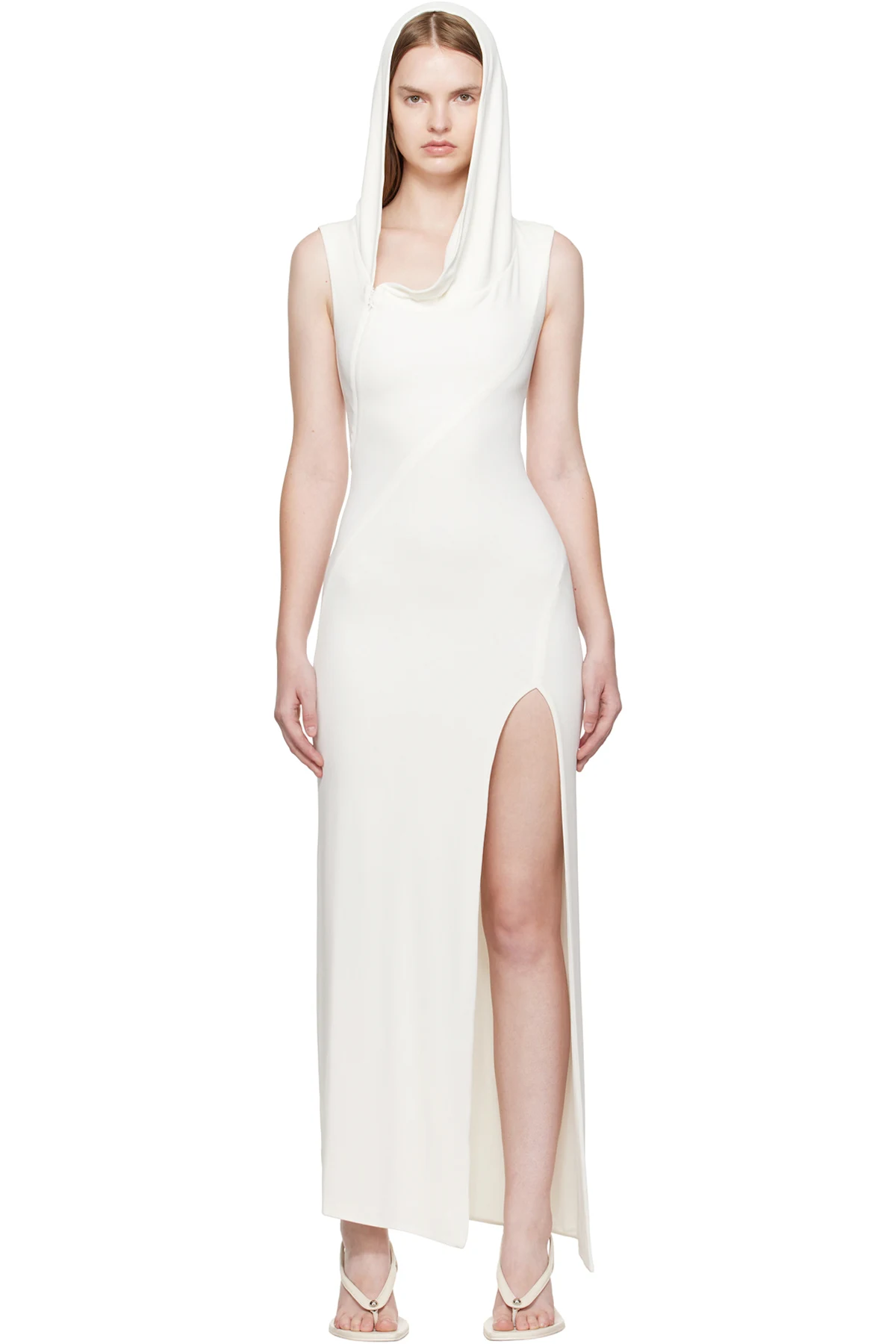 White Hooded Sleeveless Maxi Dress